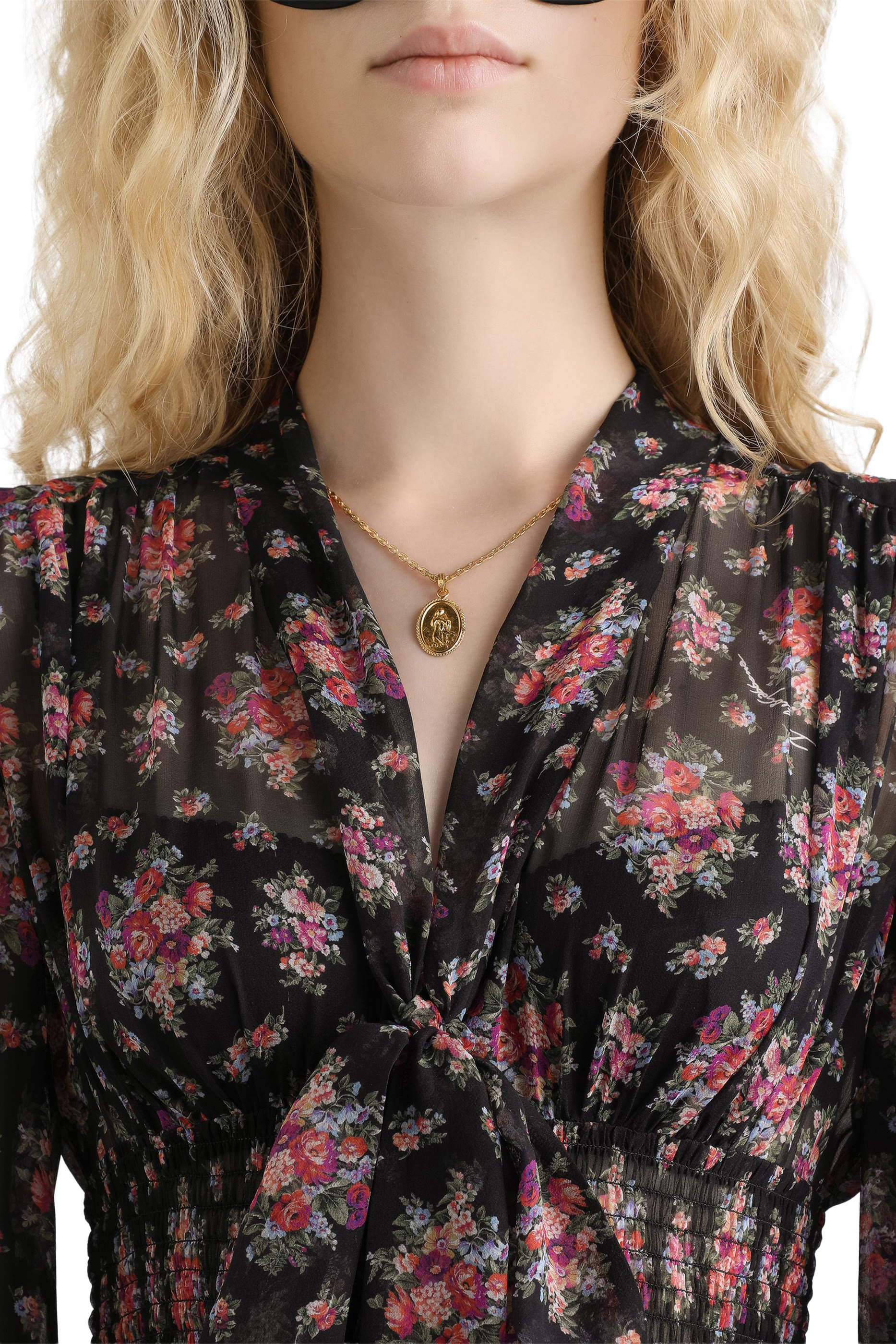 Small Flower Bouquets-Print Chiffon Dress