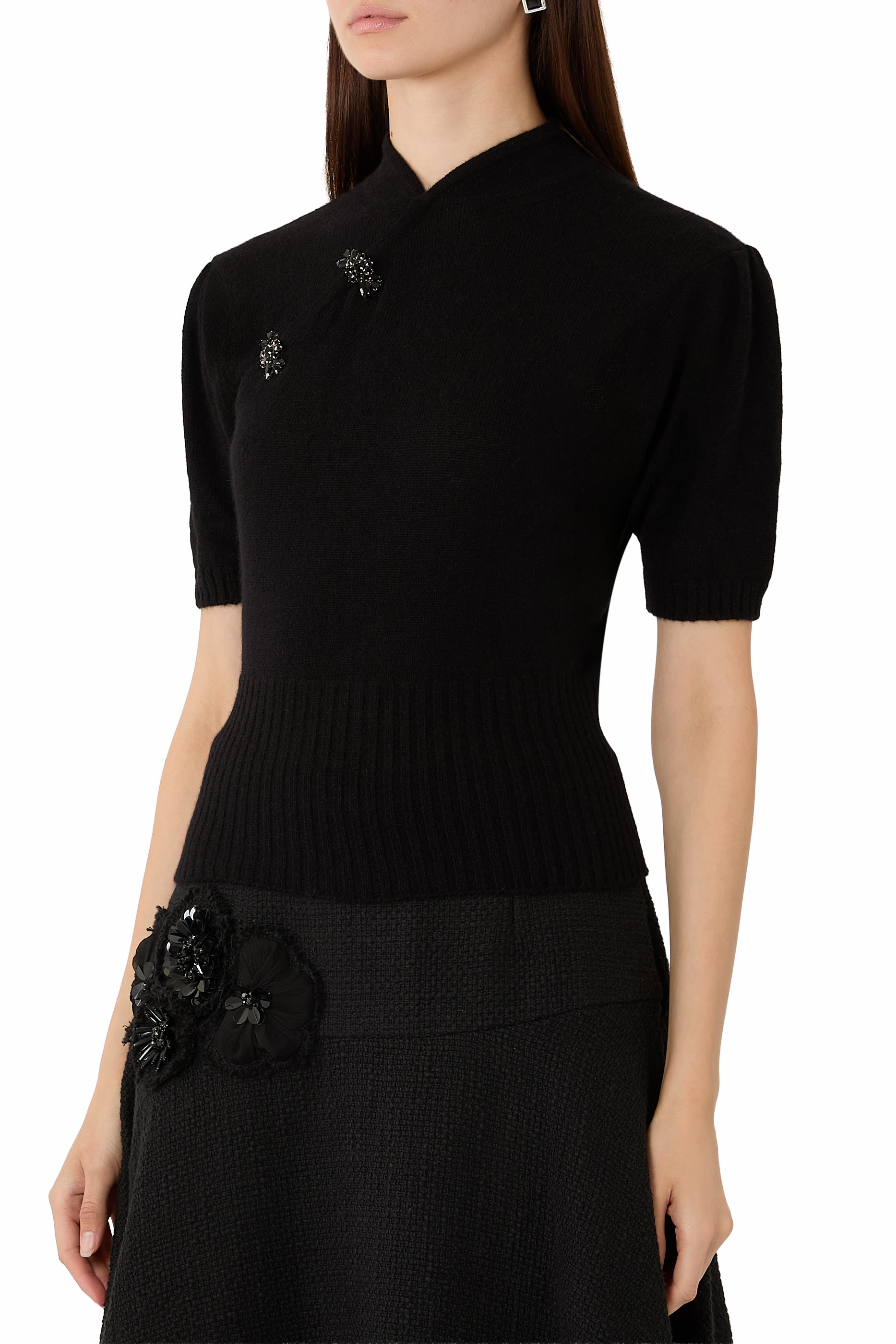 Embellished Mandarin Collar Cashmere Jumper