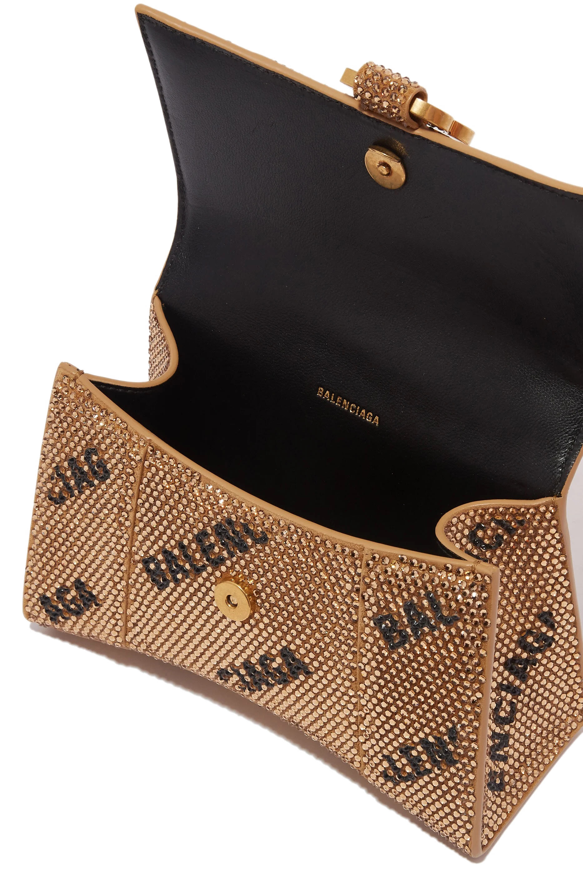 Hourglass Extra Small Handbag with Chain & All Over Logo Rhinestones