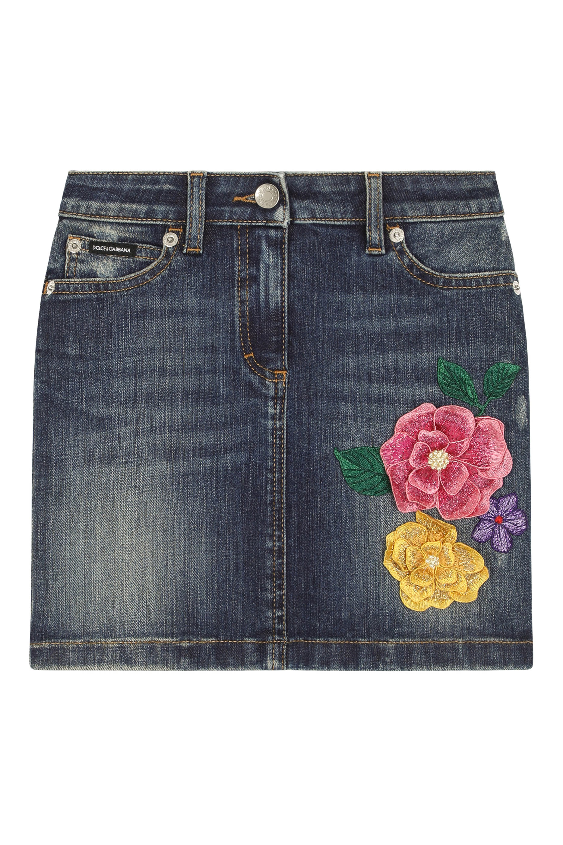 Kids Short Denim Skirt with Floral Print