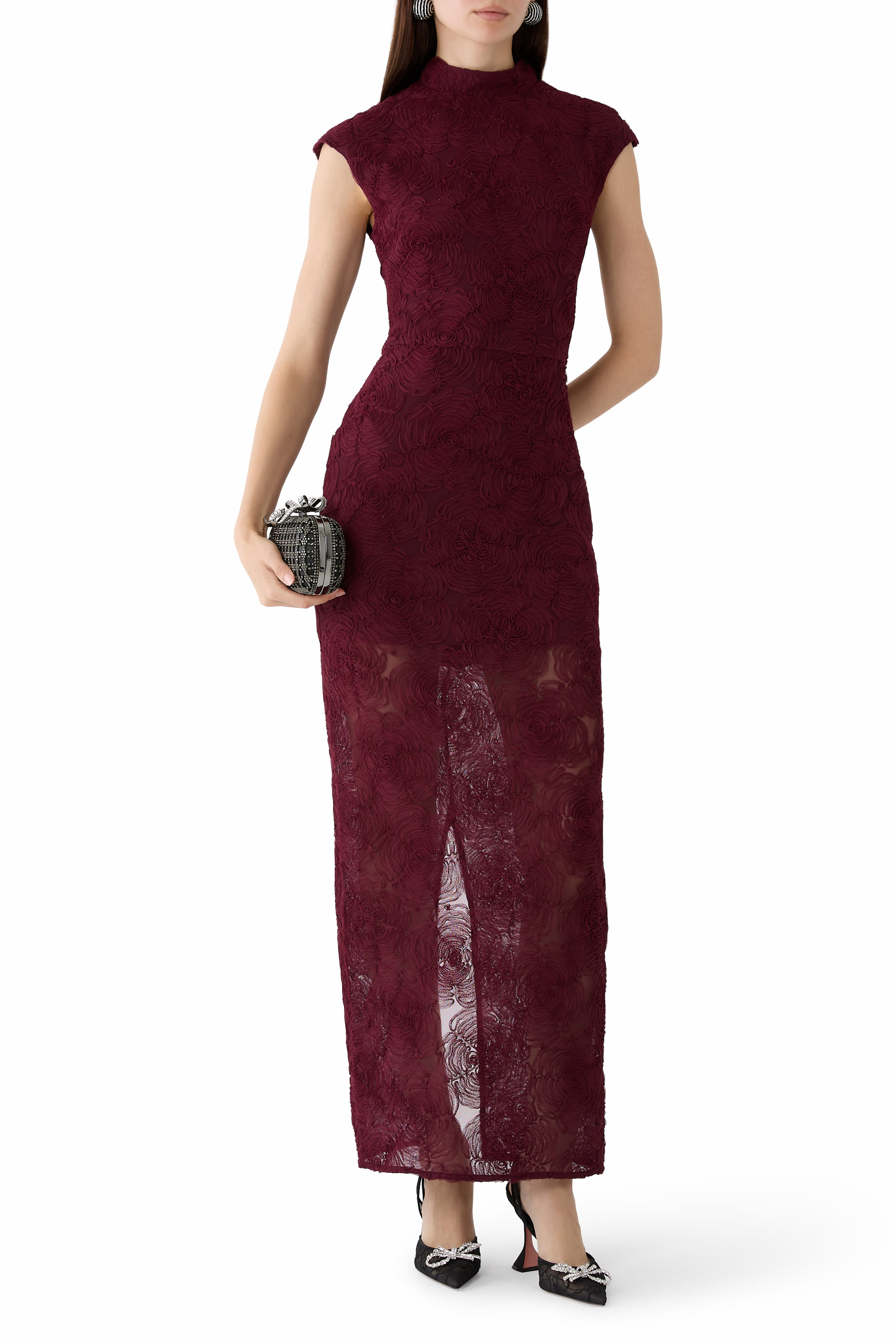 Floral-Mesh Maxi Dress