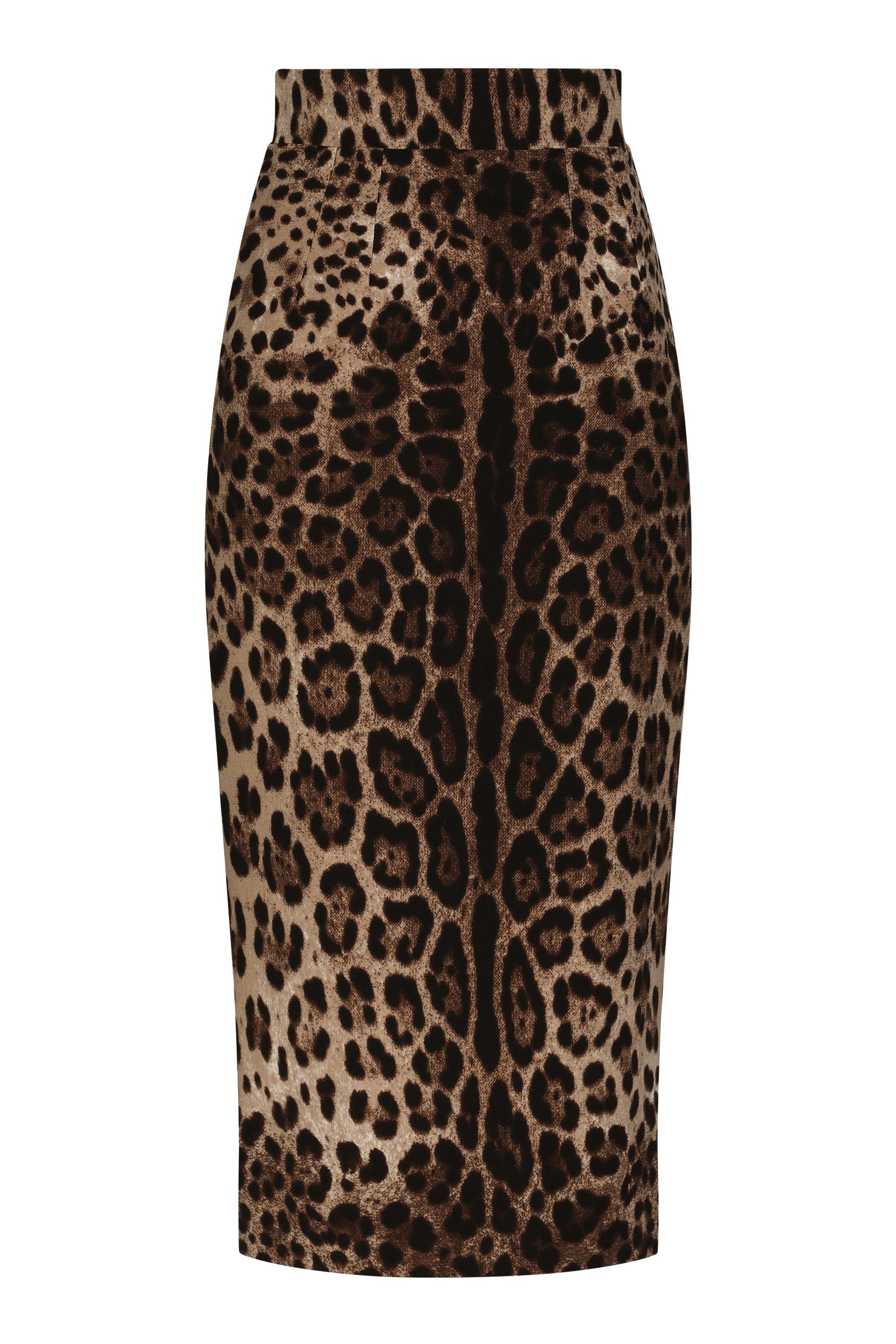 Leopard-Print Double Crepe Calf-Length Skirt