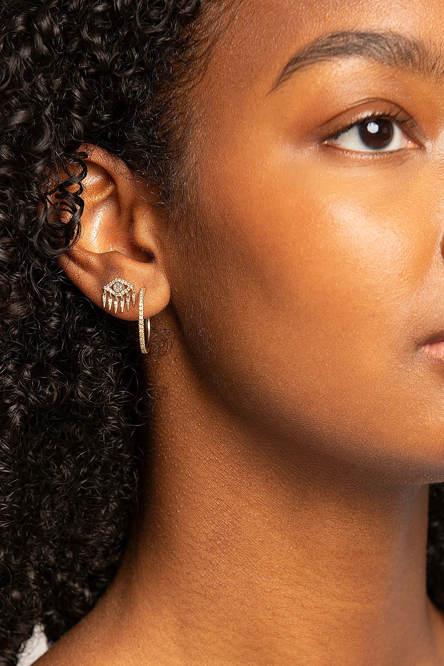 Diamond Pave Evil Eye Fringe Earrings