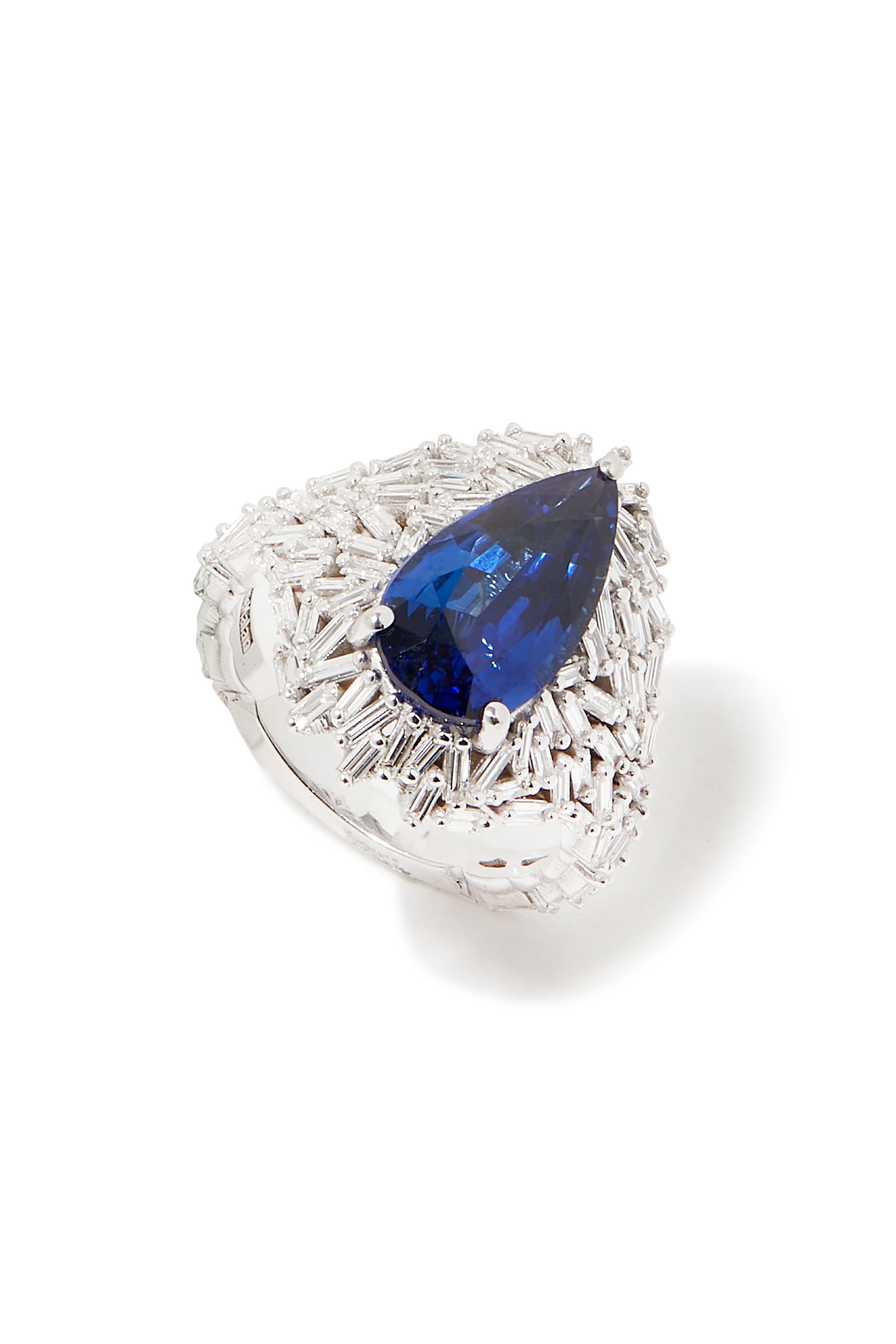 Cylonsapphire Baguette Ring, 18k White Gold & Diamond