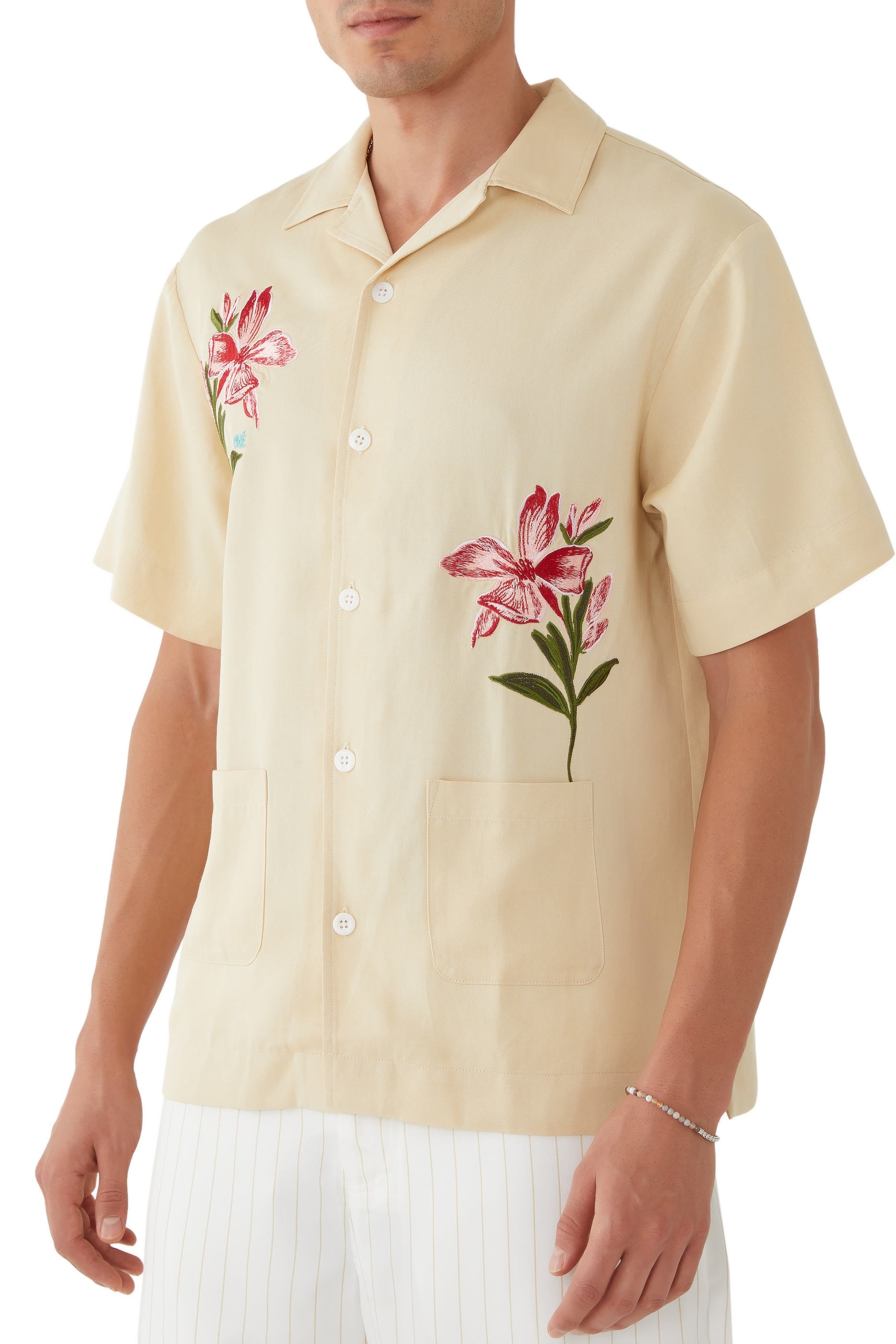  Floral Print Embroidery Shirt