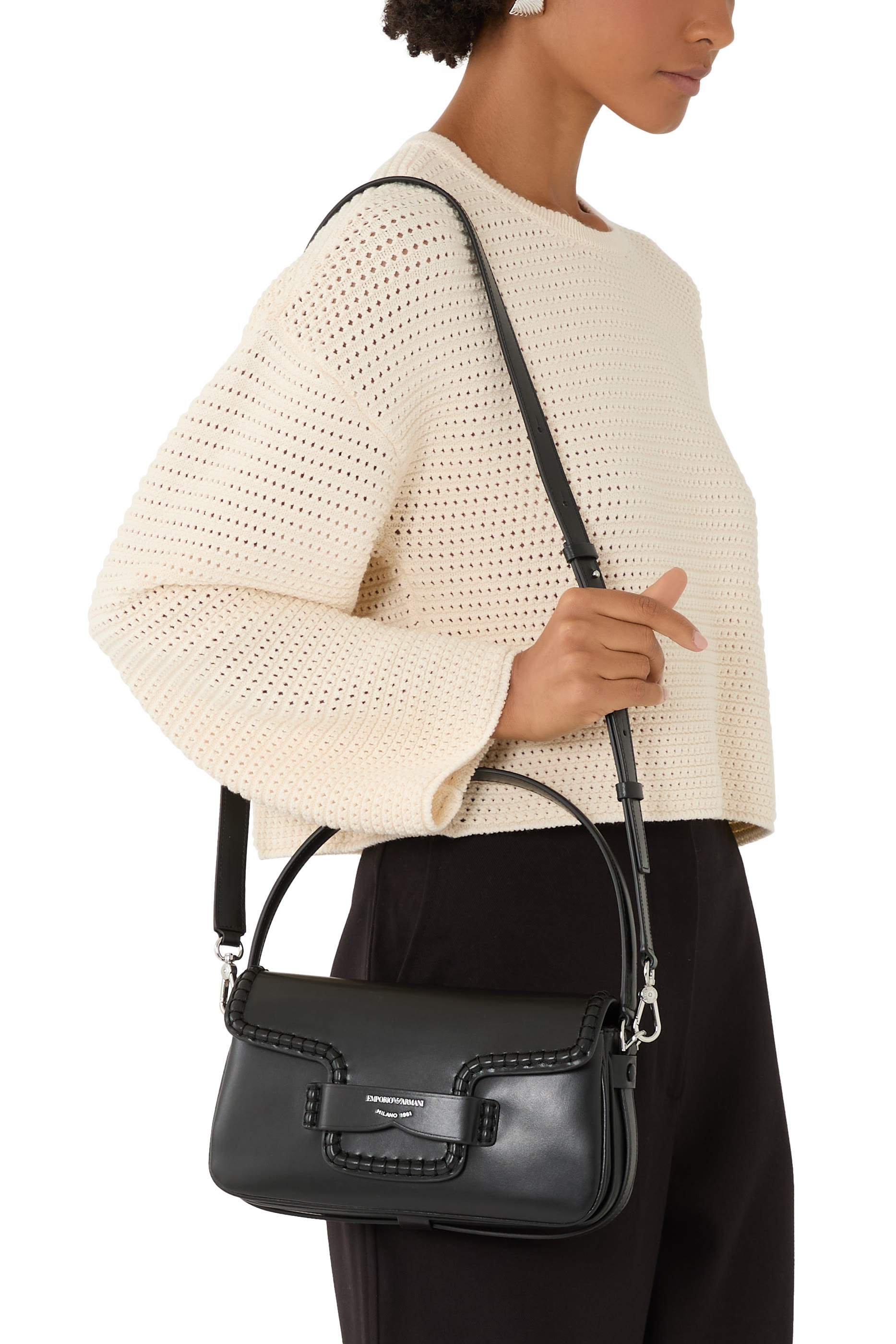 Braided Stitched Front Crossbody Bag
