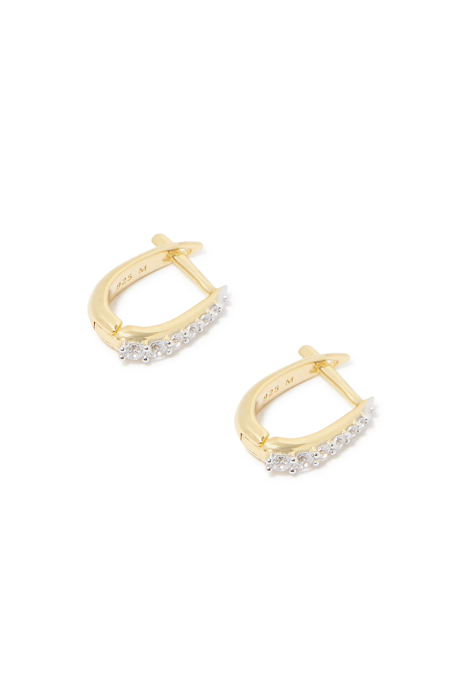 Claw Pave Huggies, 18k Yellow Gold with Sterling Silver & Cubic Zirconia