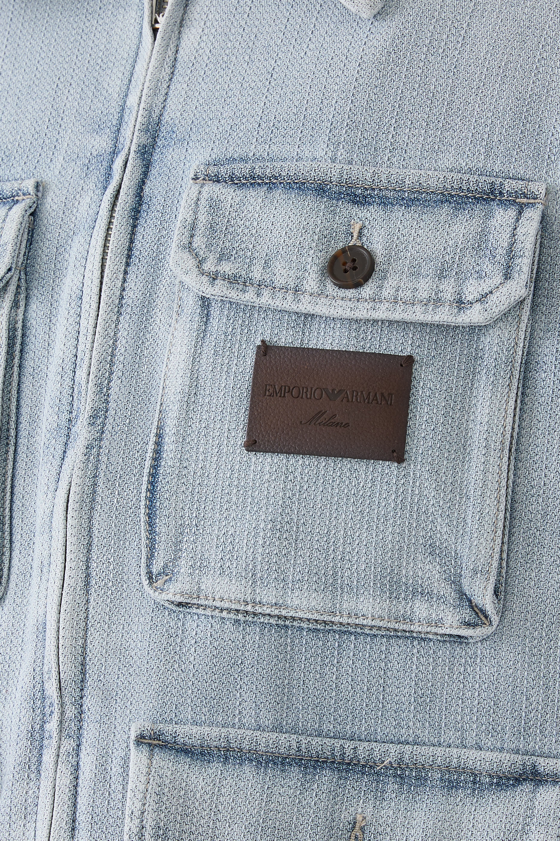 Multi-Pocket Denim-Effect Dobby Fabric Blouson