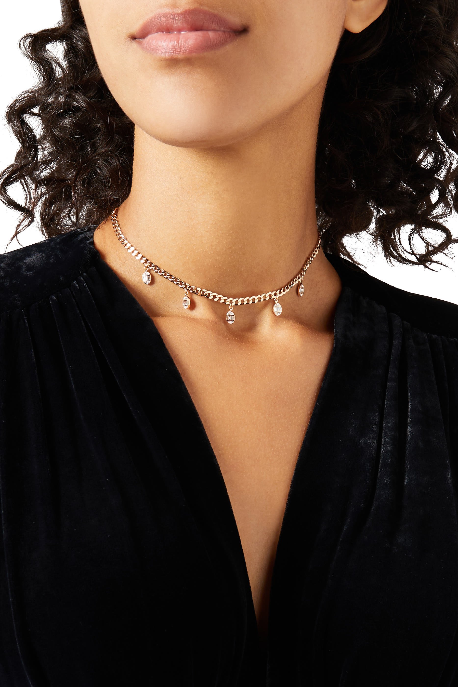 Quwa Five Oval Dangling Necklace, 18K Rose Gold & Diamonds