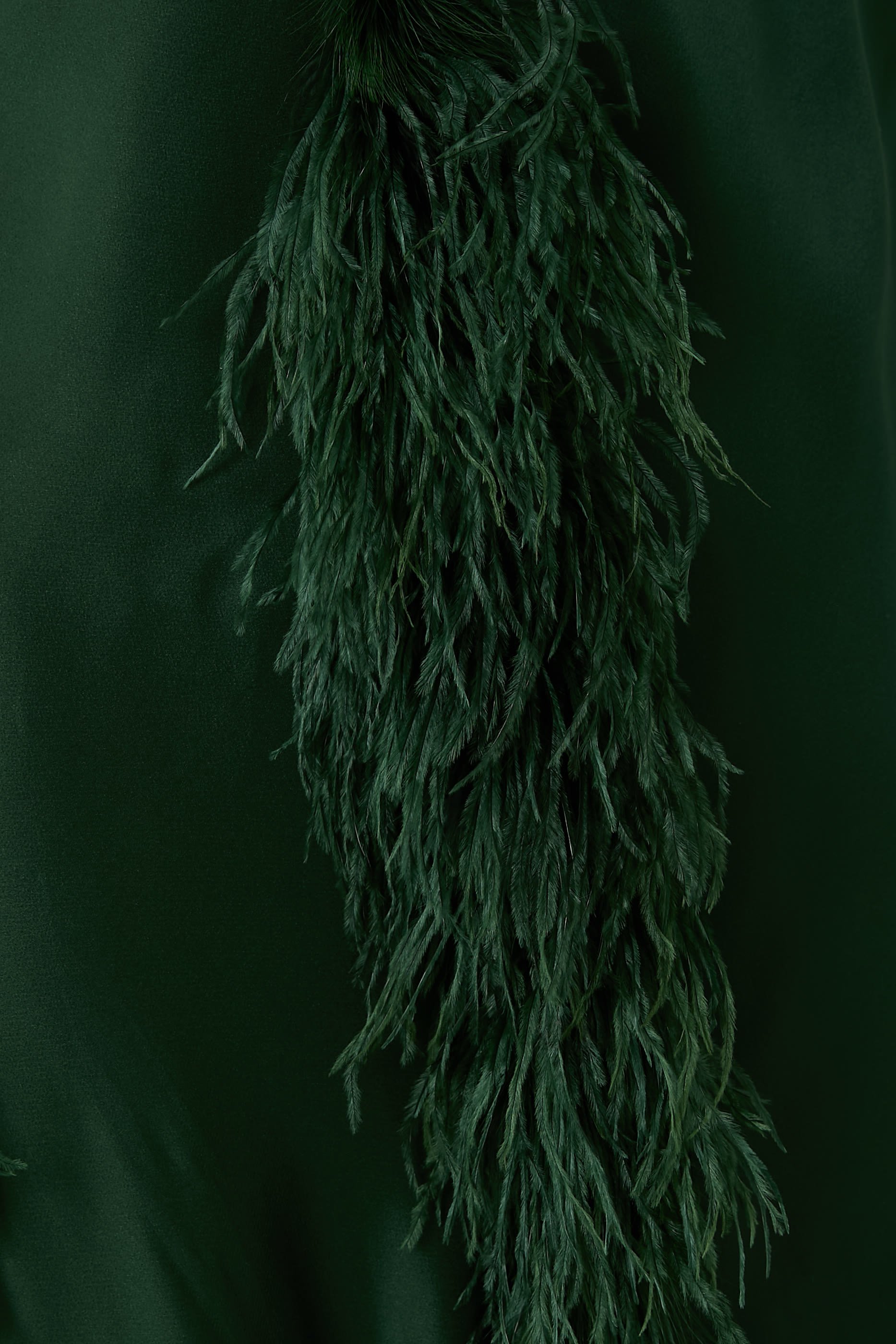 Feather Trim Long Sleeves Satin Caftan