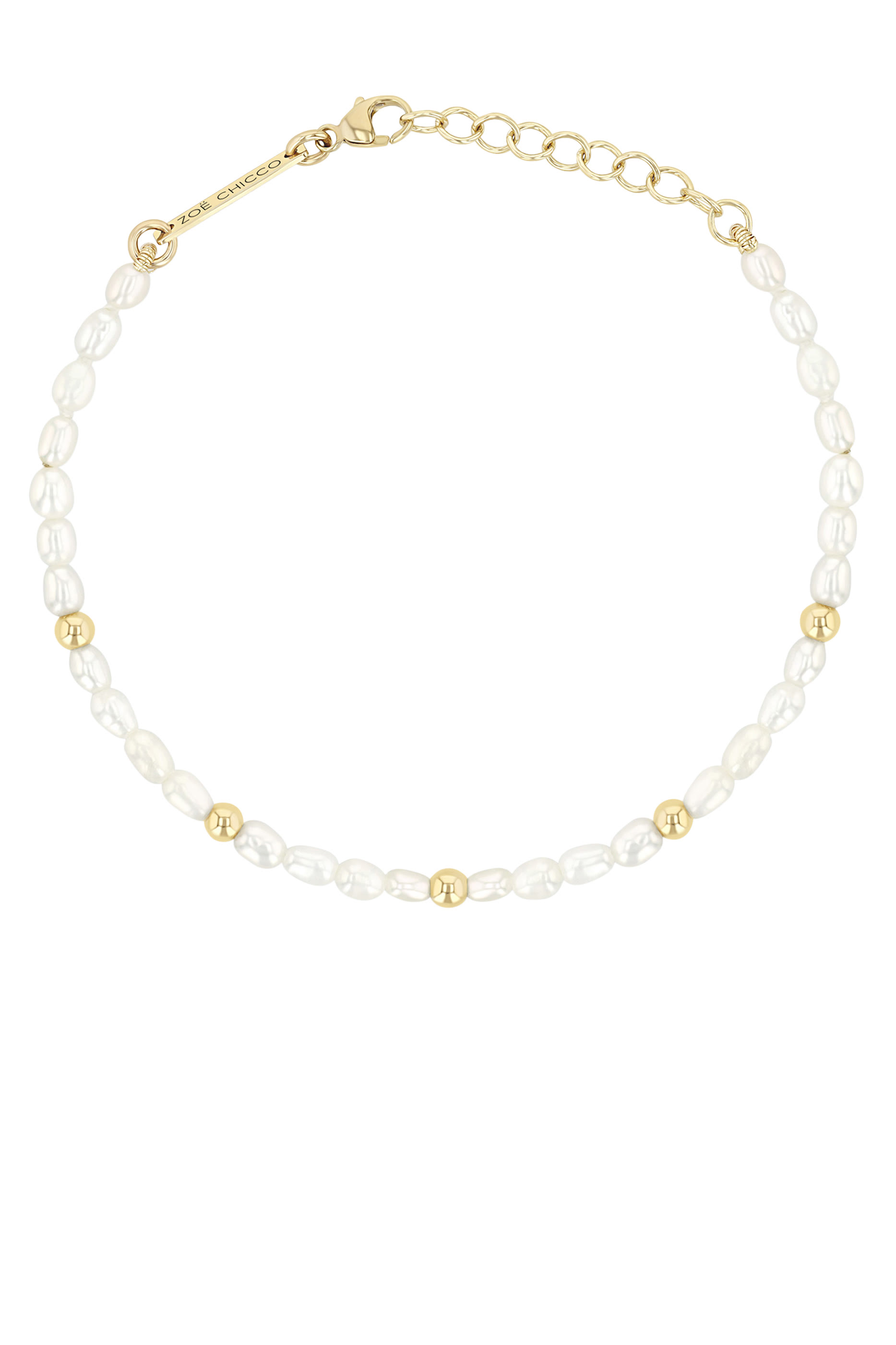 Bead Station Rice Pearl Bracelet, 14K Yellow Gold