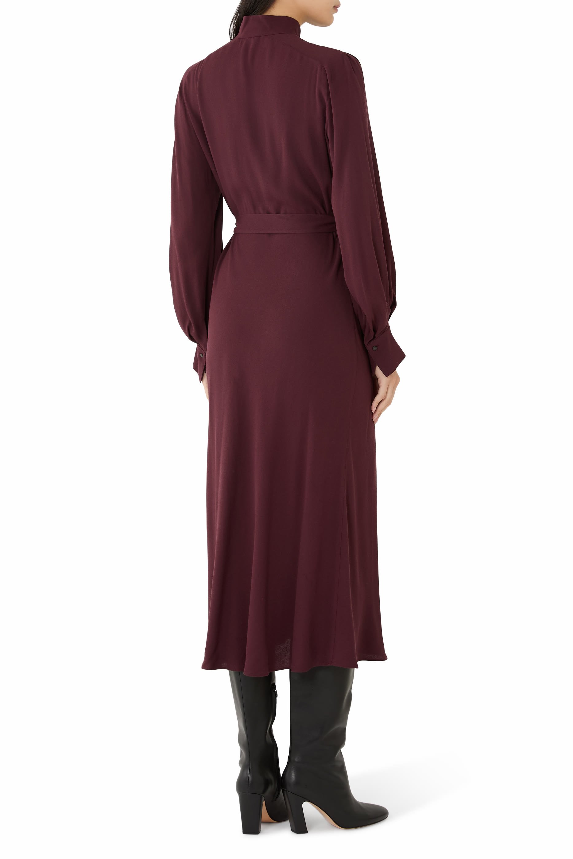 Crepe Collar-Stand Shirt Dress