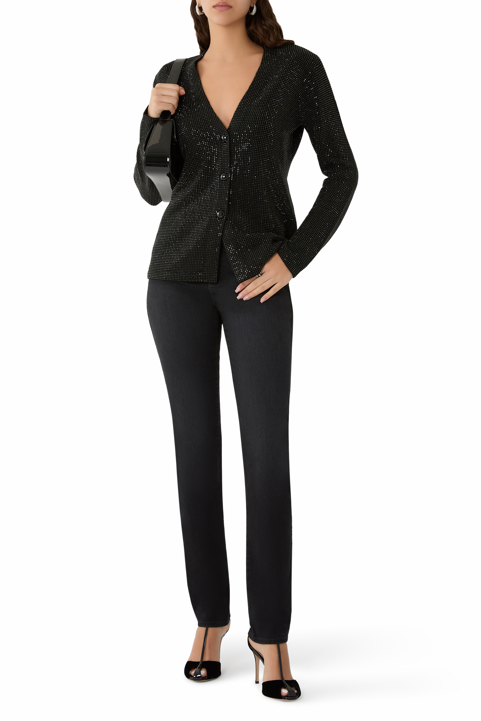 Rhinestone Embellished Wool-Blend Cardigan 