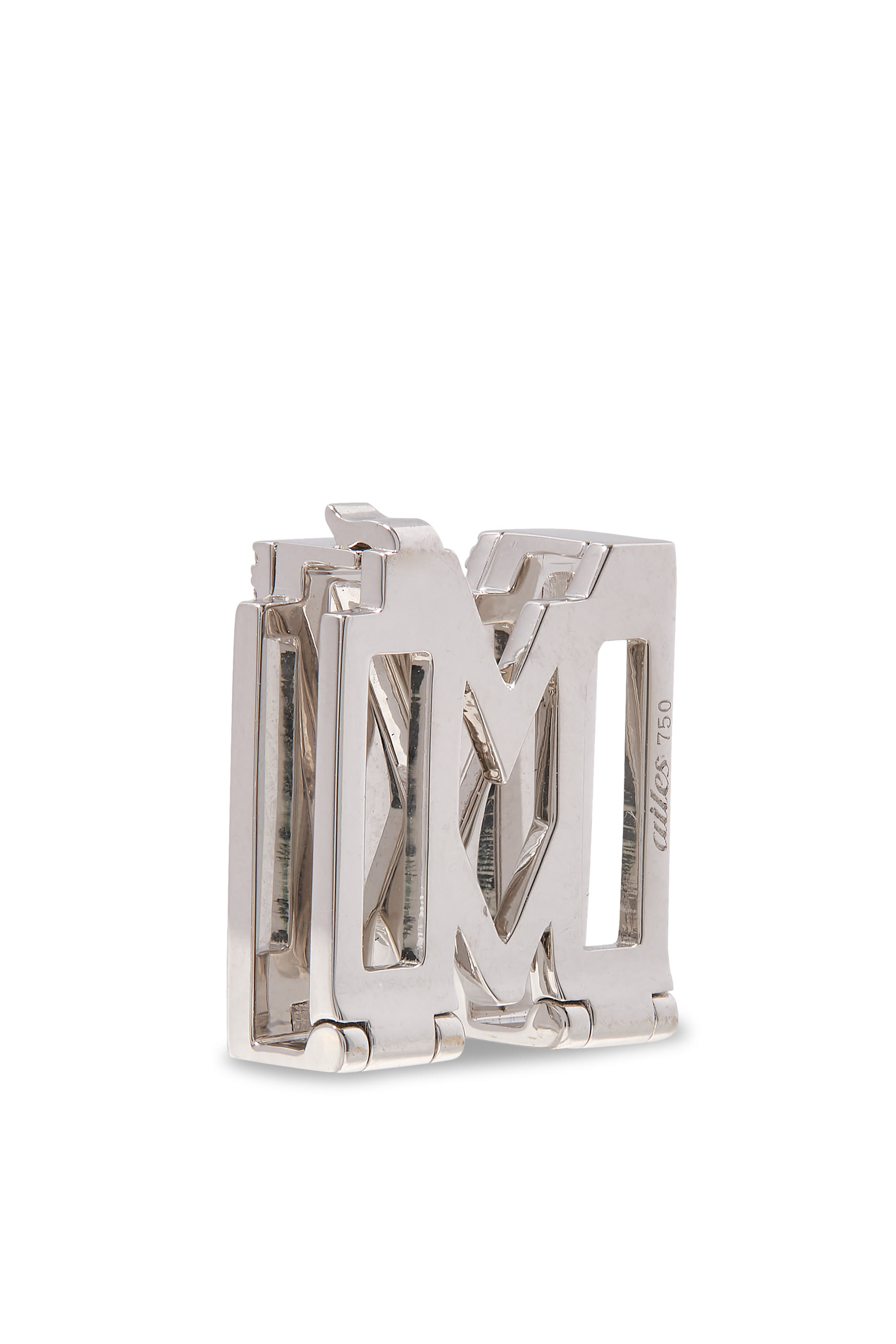 Letter M Charm, 18k White Gold & Enamel, Diamonds