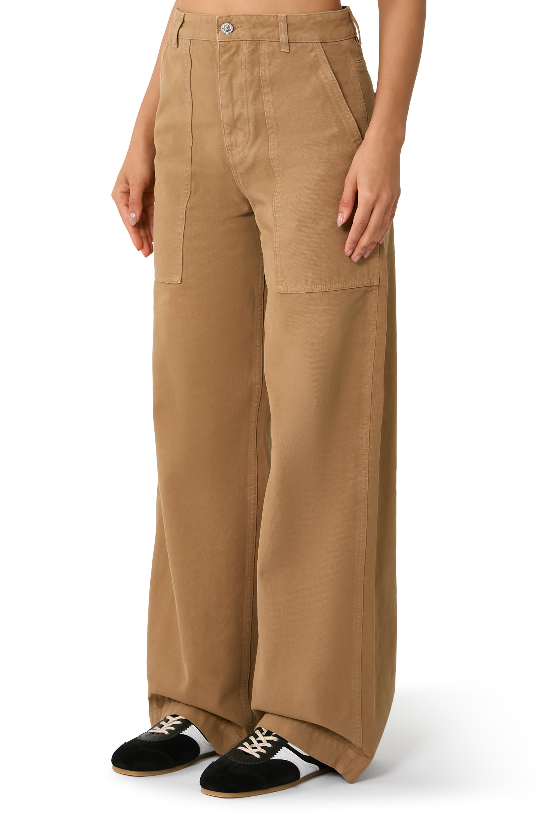  Leather Logo Cotton Trousers 