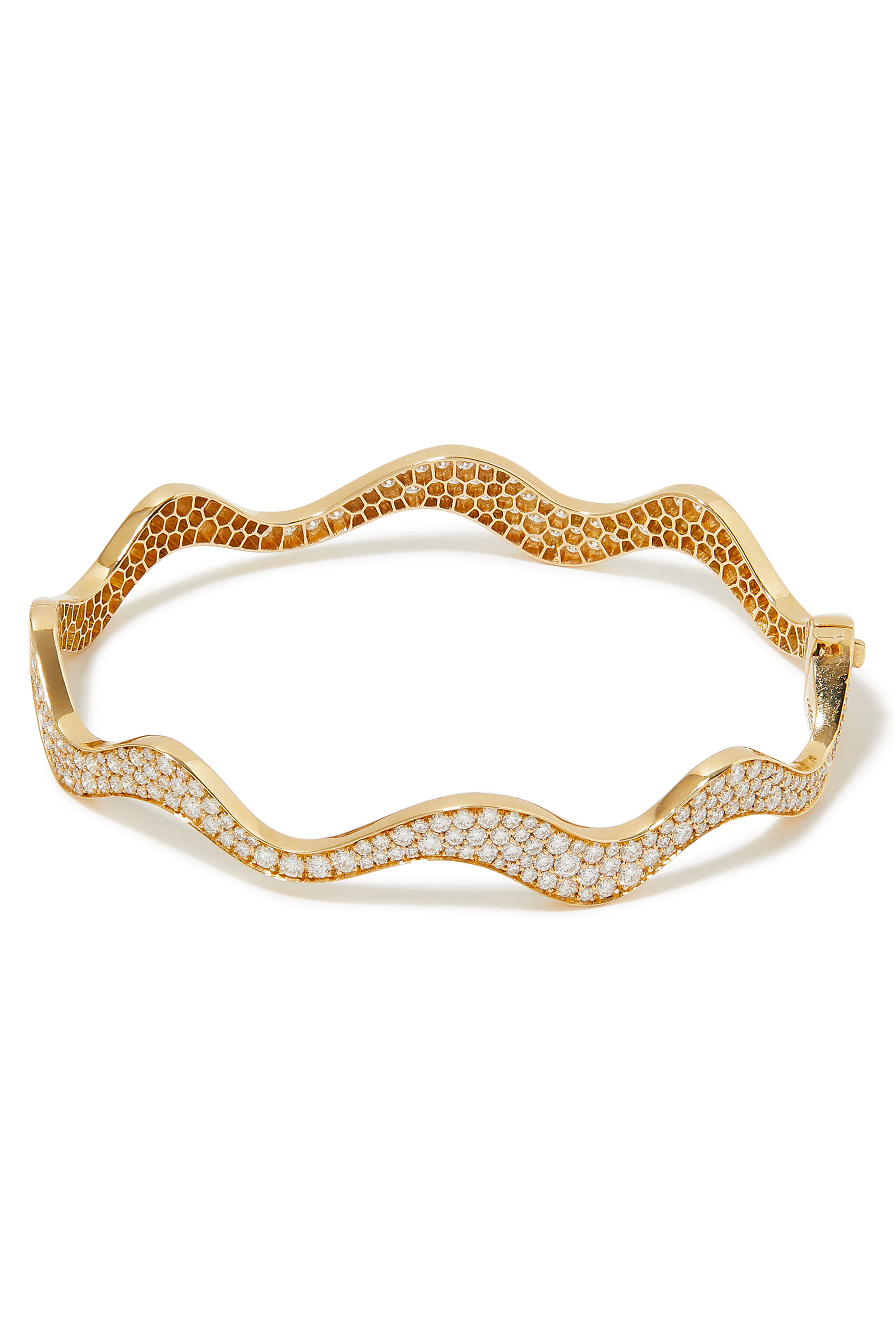 Wave Bangle, 18K Yellow Gold & Diamonds