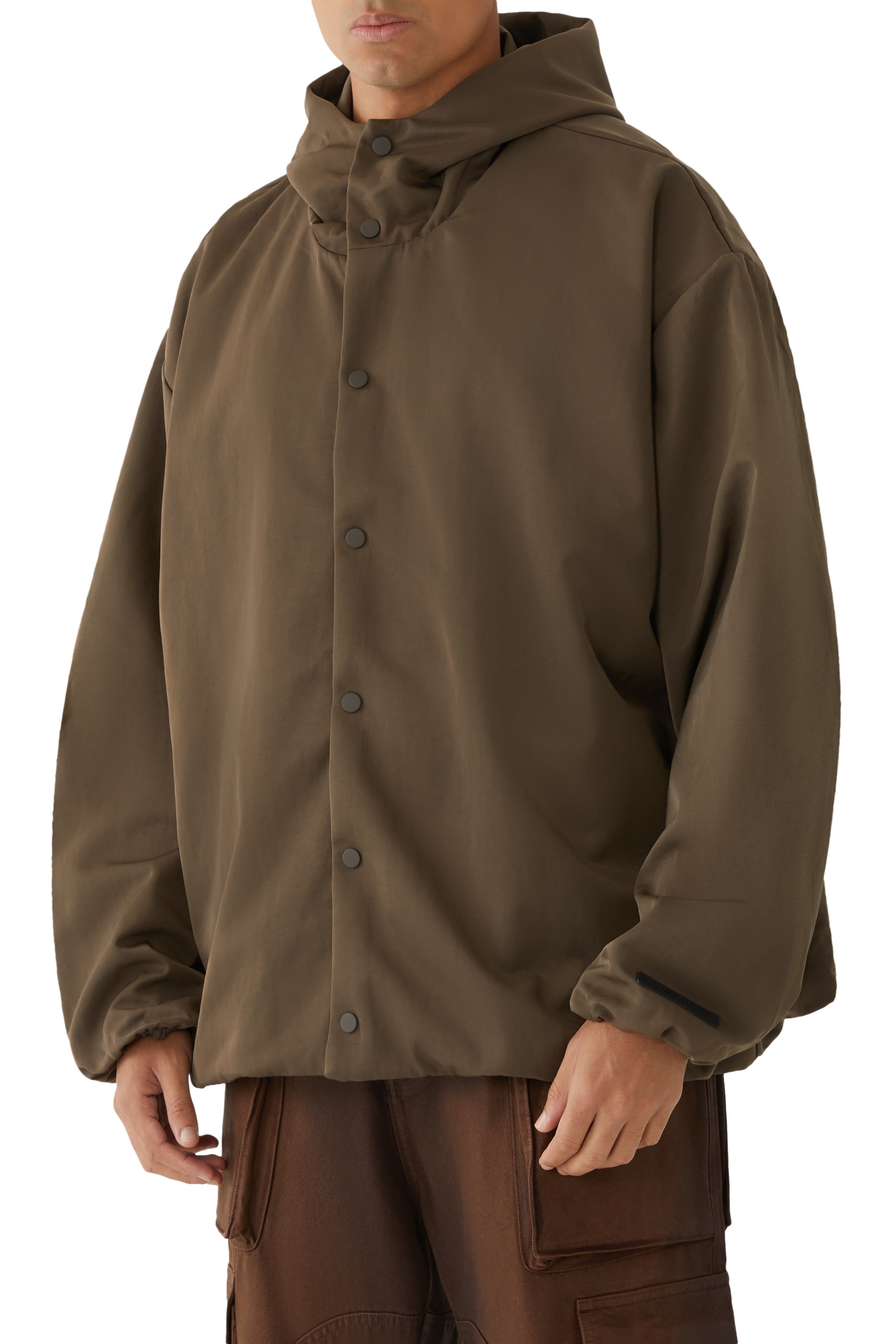 Textured Nylon Hooded Coaches Jacket