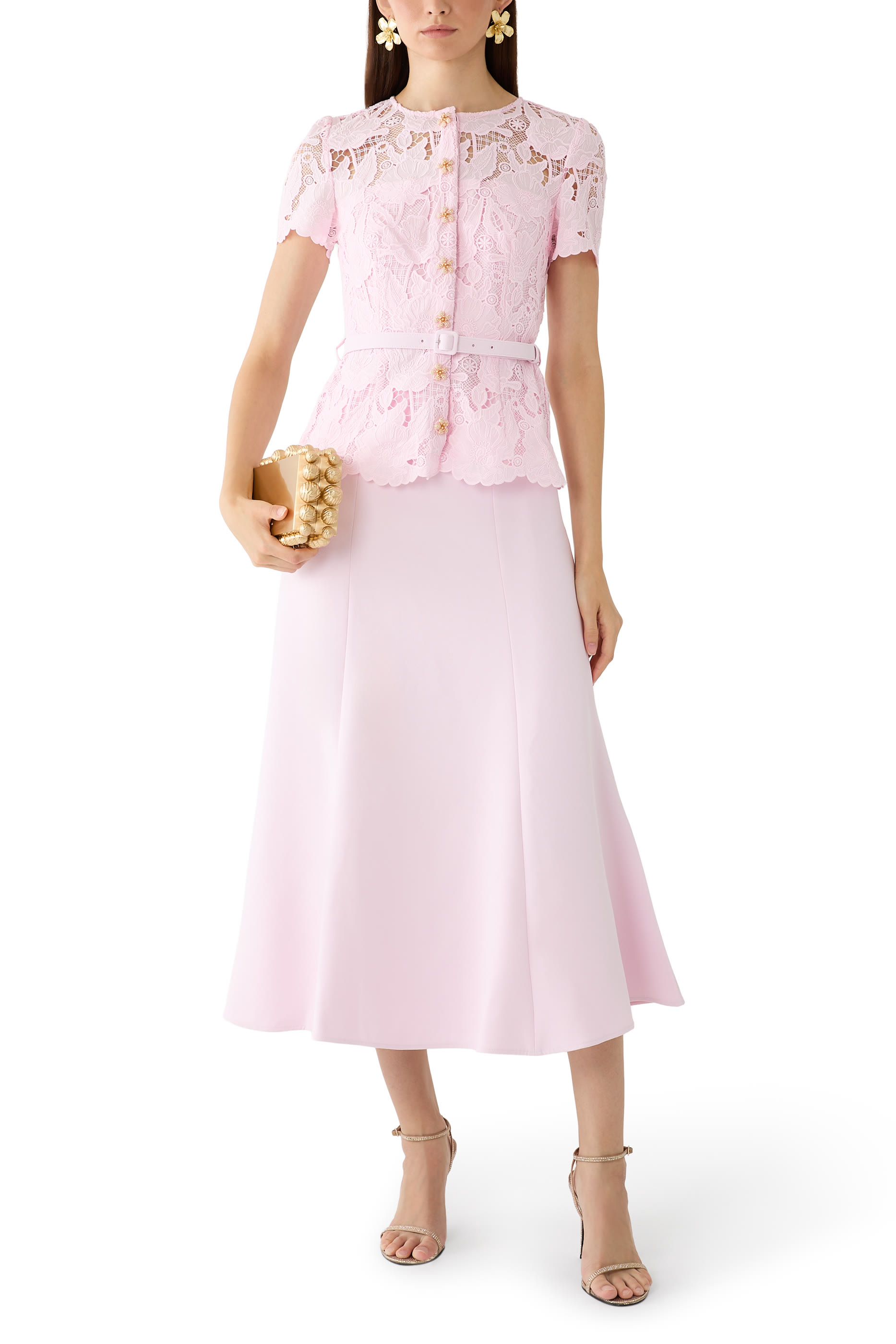 Peplum-Waist Lace Midi Dress