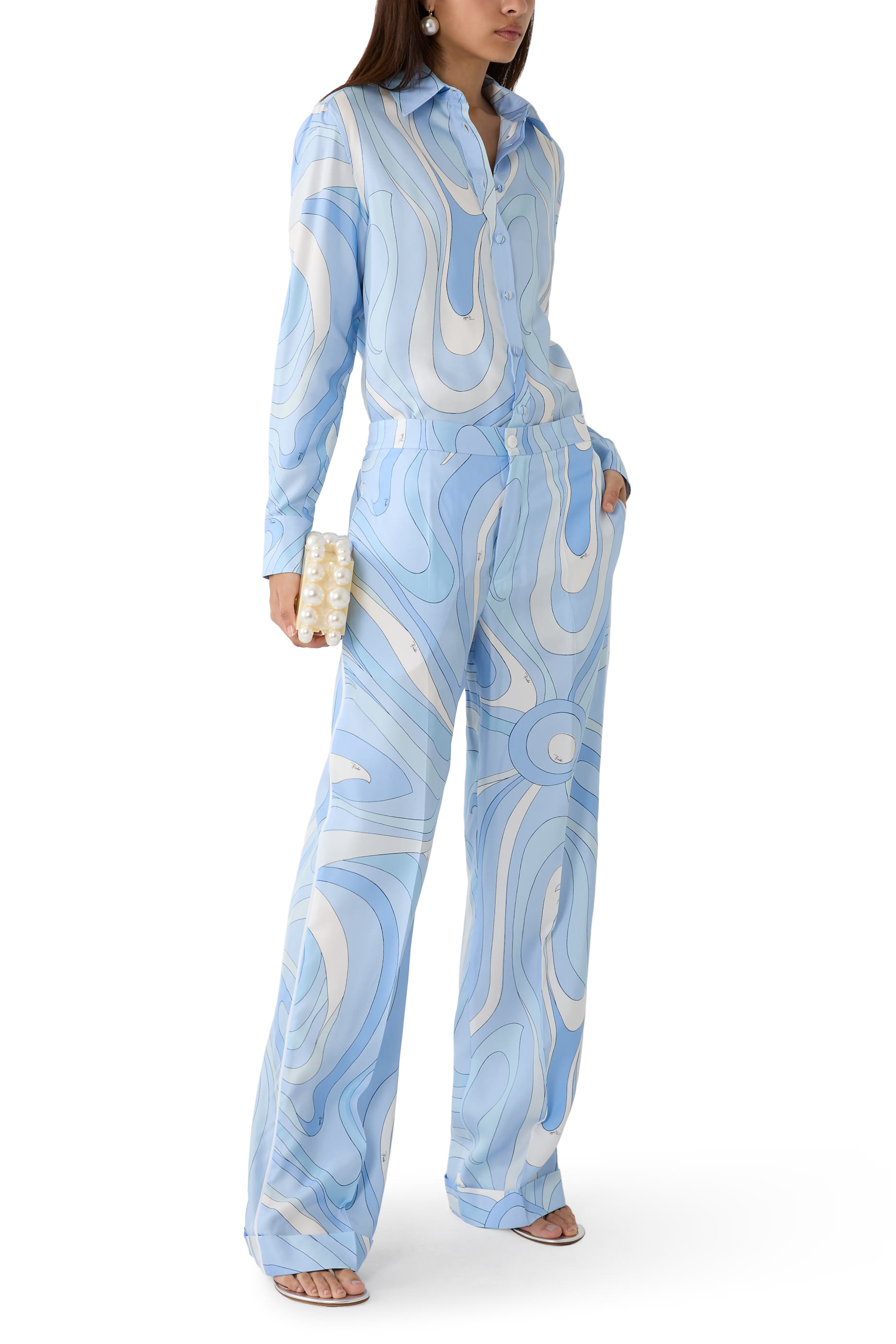 Marmo Print Silk Pants