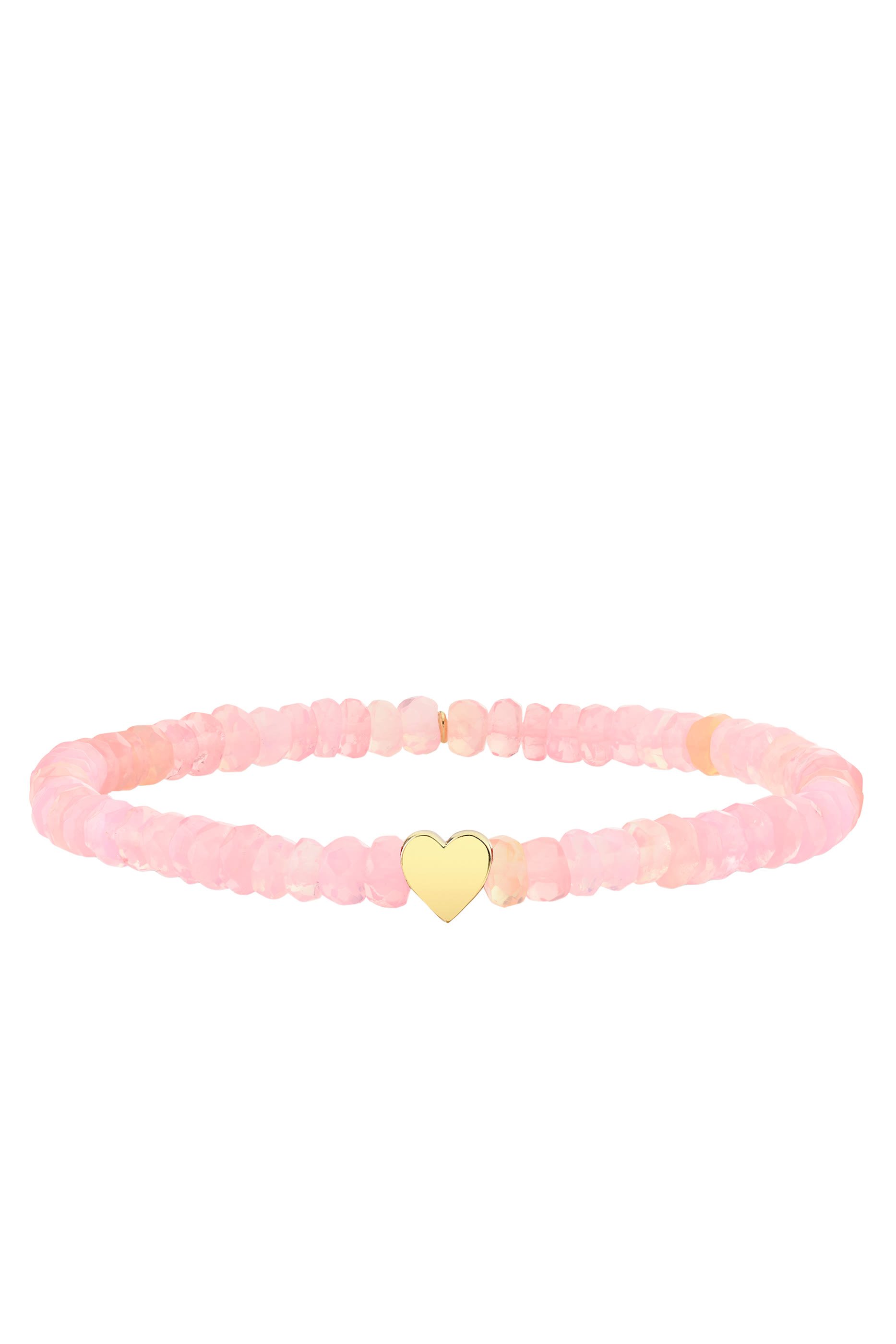 Tiny Pure Heart Cotton Candy Beaded Bracelet, 14k Yellow Gold & Opal Beads