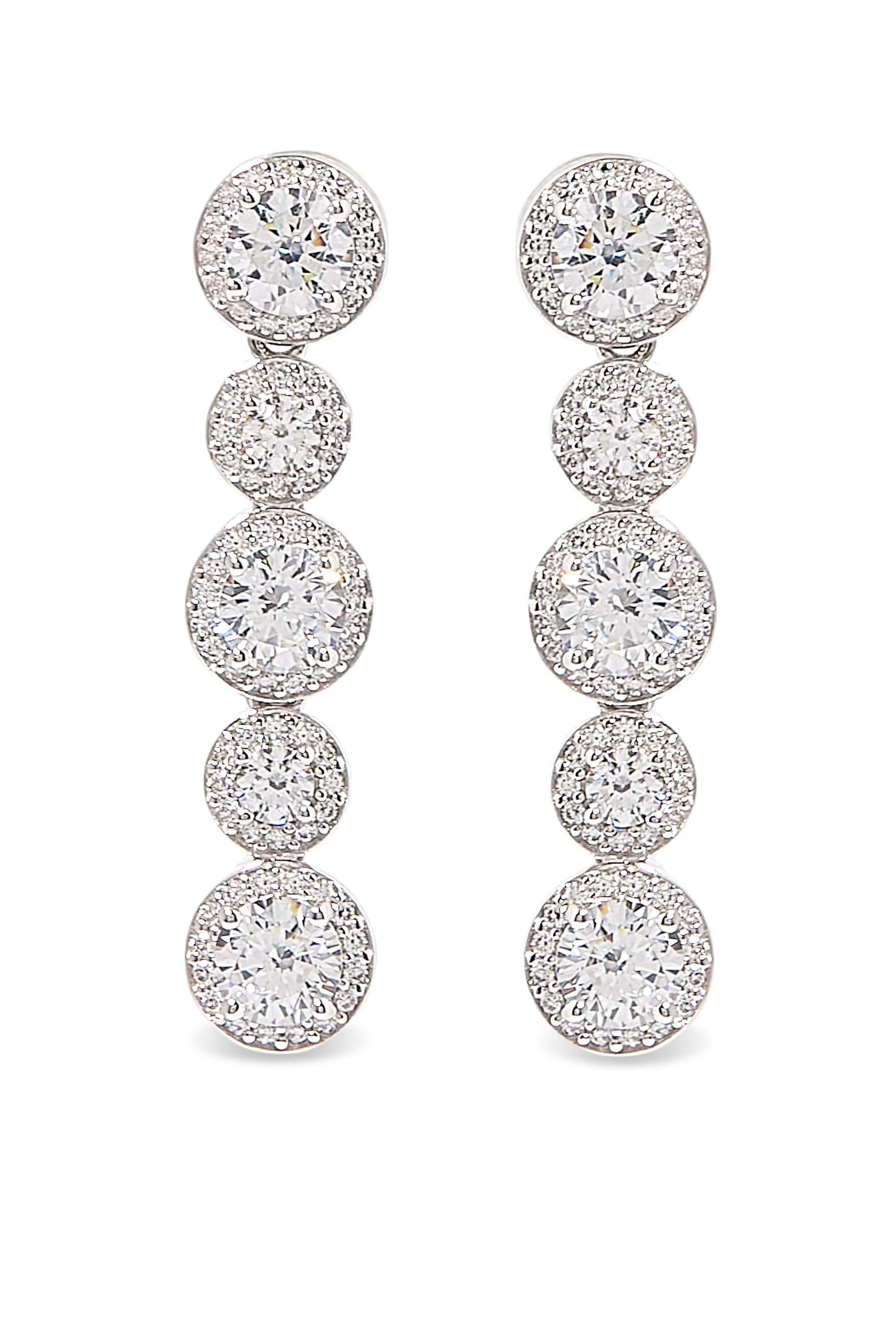 Bezel Drop Earrings, 14K White Gold & Cubic Zirconia