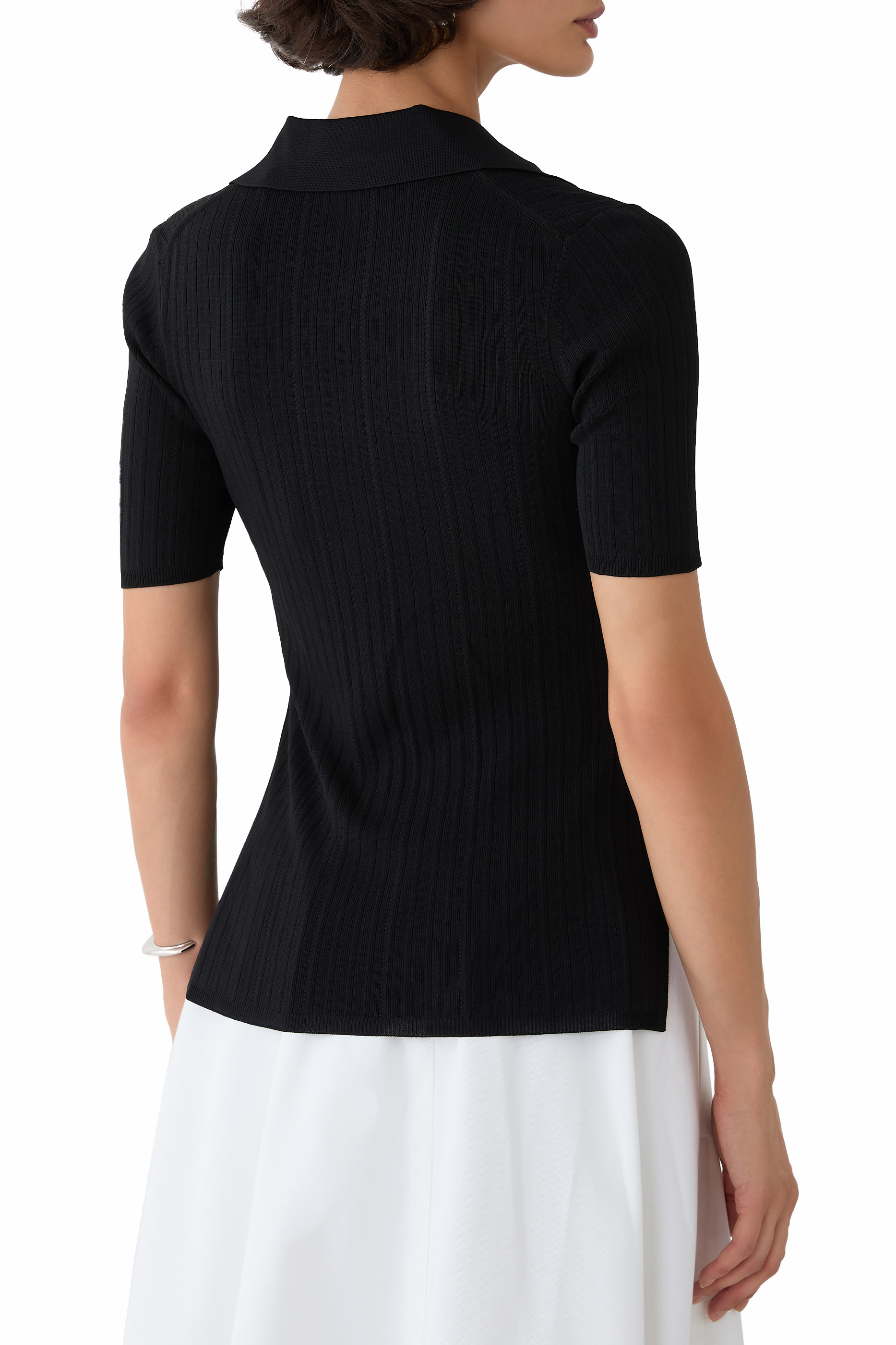 Viscose Rib Knit Polo Top