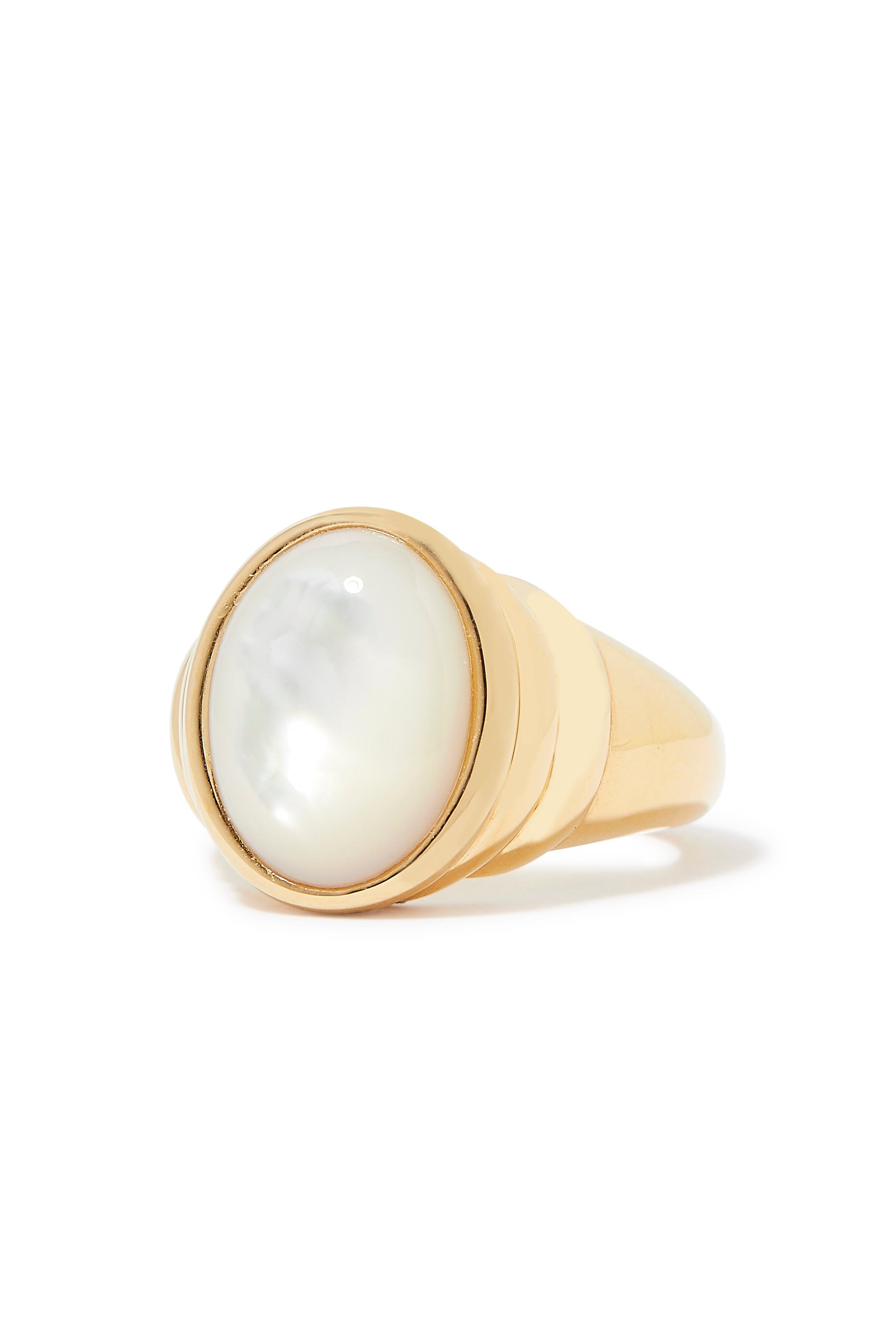 Savi Ridge Oval Chunky Ring, 18k Gold-Plated Sterling Silver, Pearl & Crystal Quartz