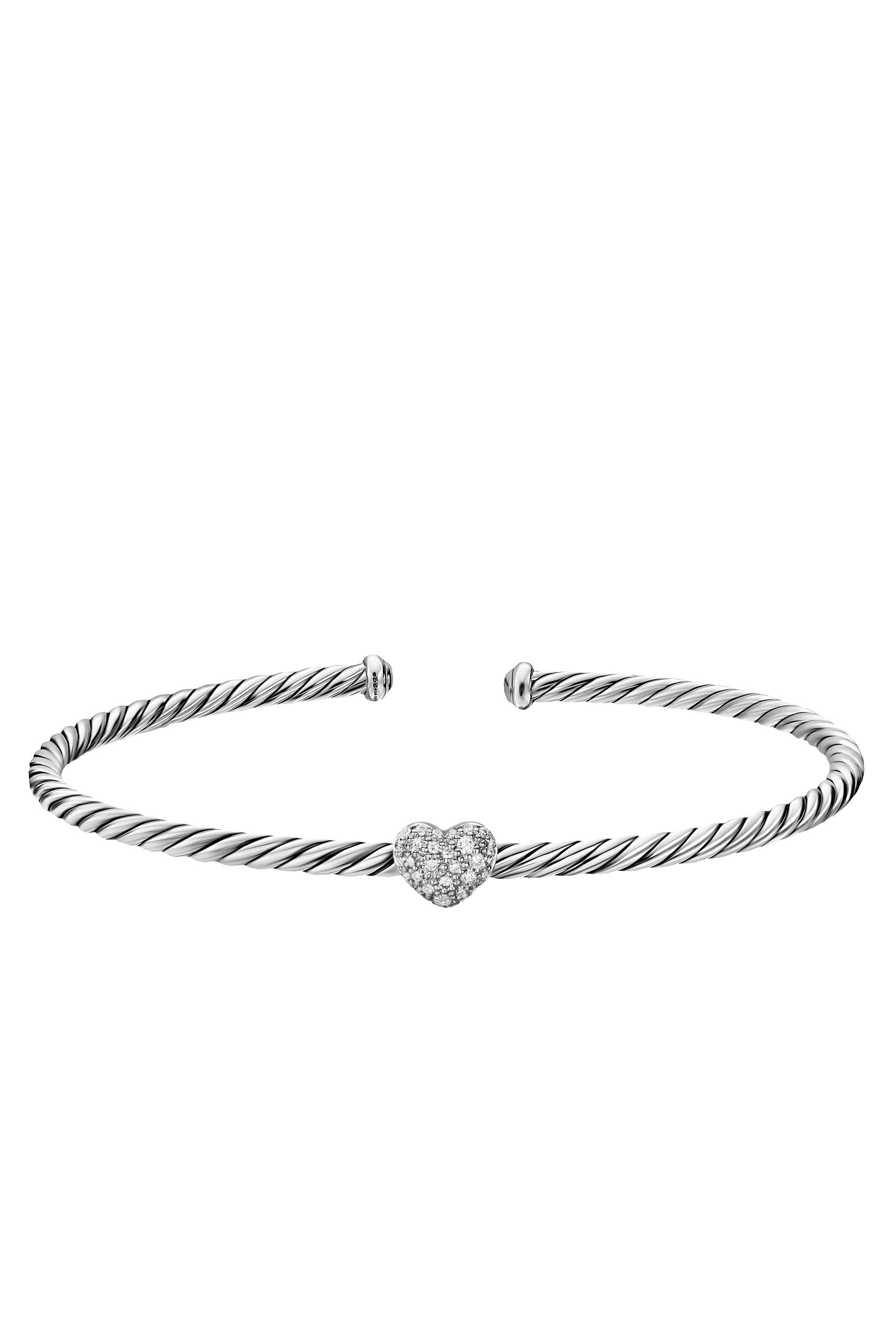 Micro Cable Flex&reg; Heart Station Bracelet, Sterling Silver & Diamonds