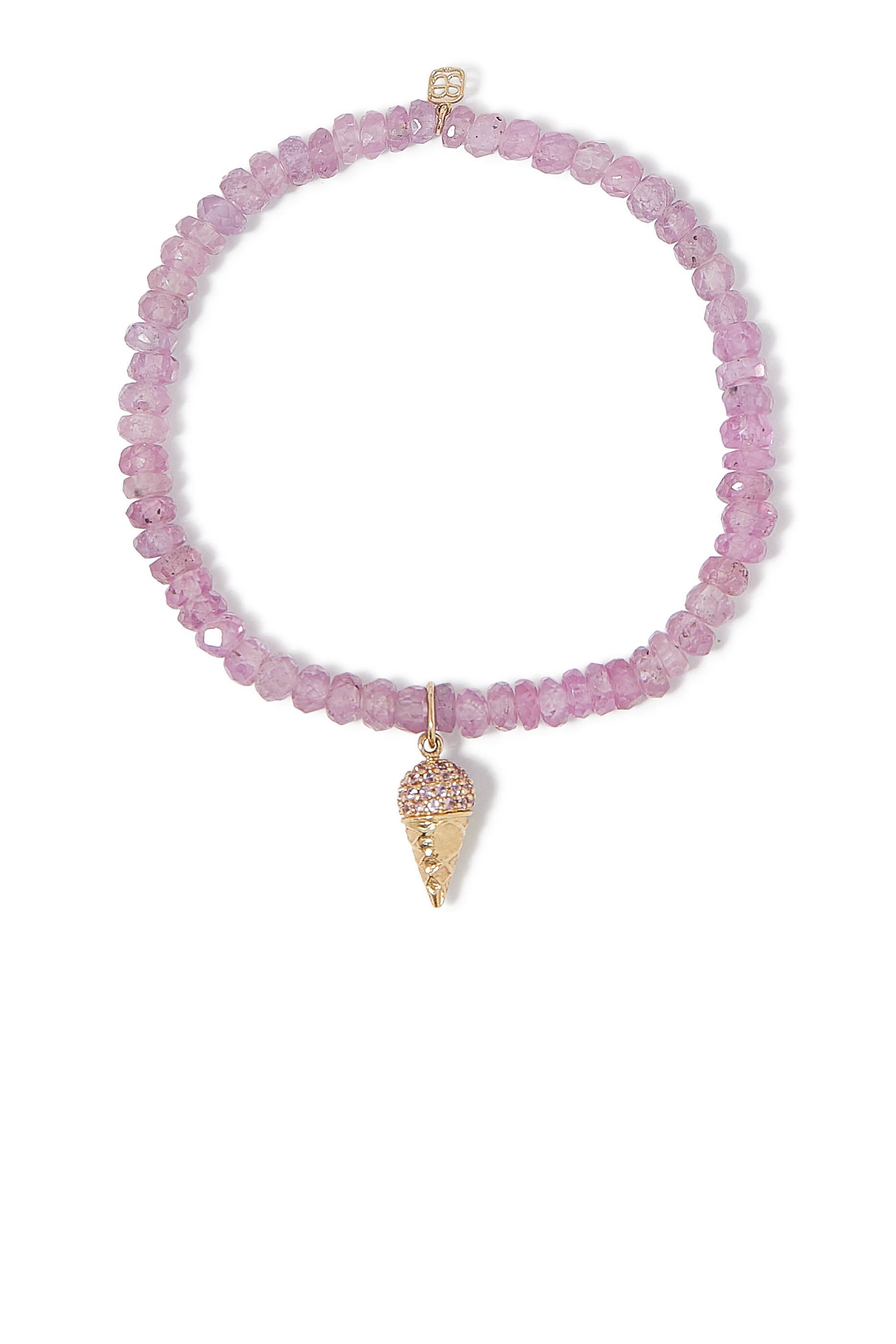 Kids Ice Cream Charm Beaded Bracelet, 14K Yellow Gold &  Light Pink Sapphire