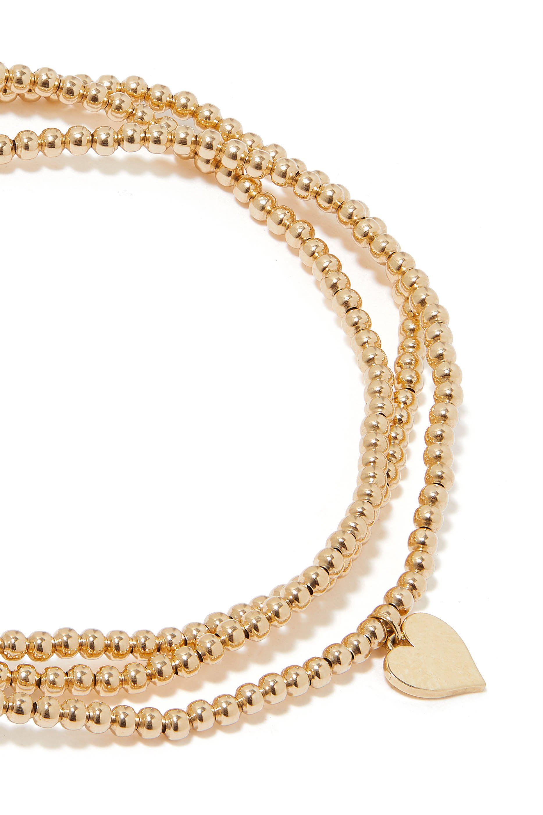Heart Charm Beaded Bracelet, 14k Yellow Gold