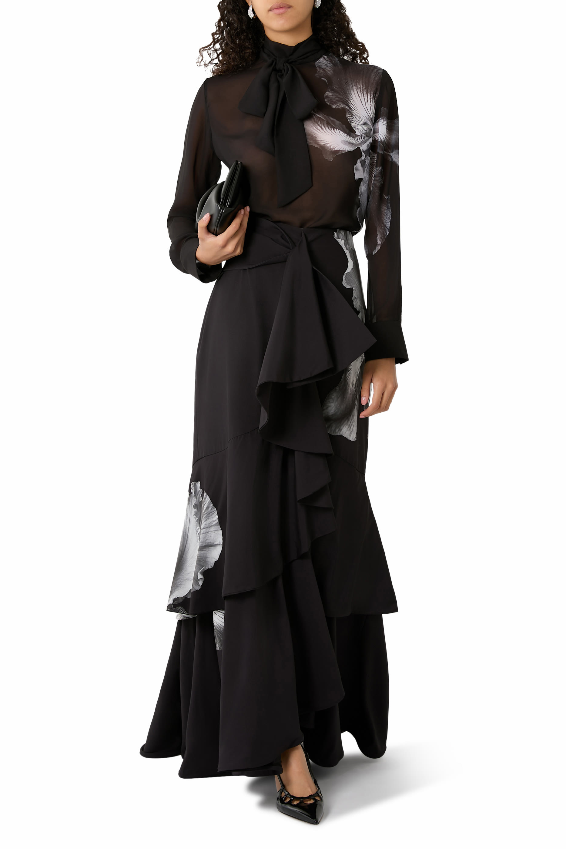 Front Ruffle Maxi Skirt