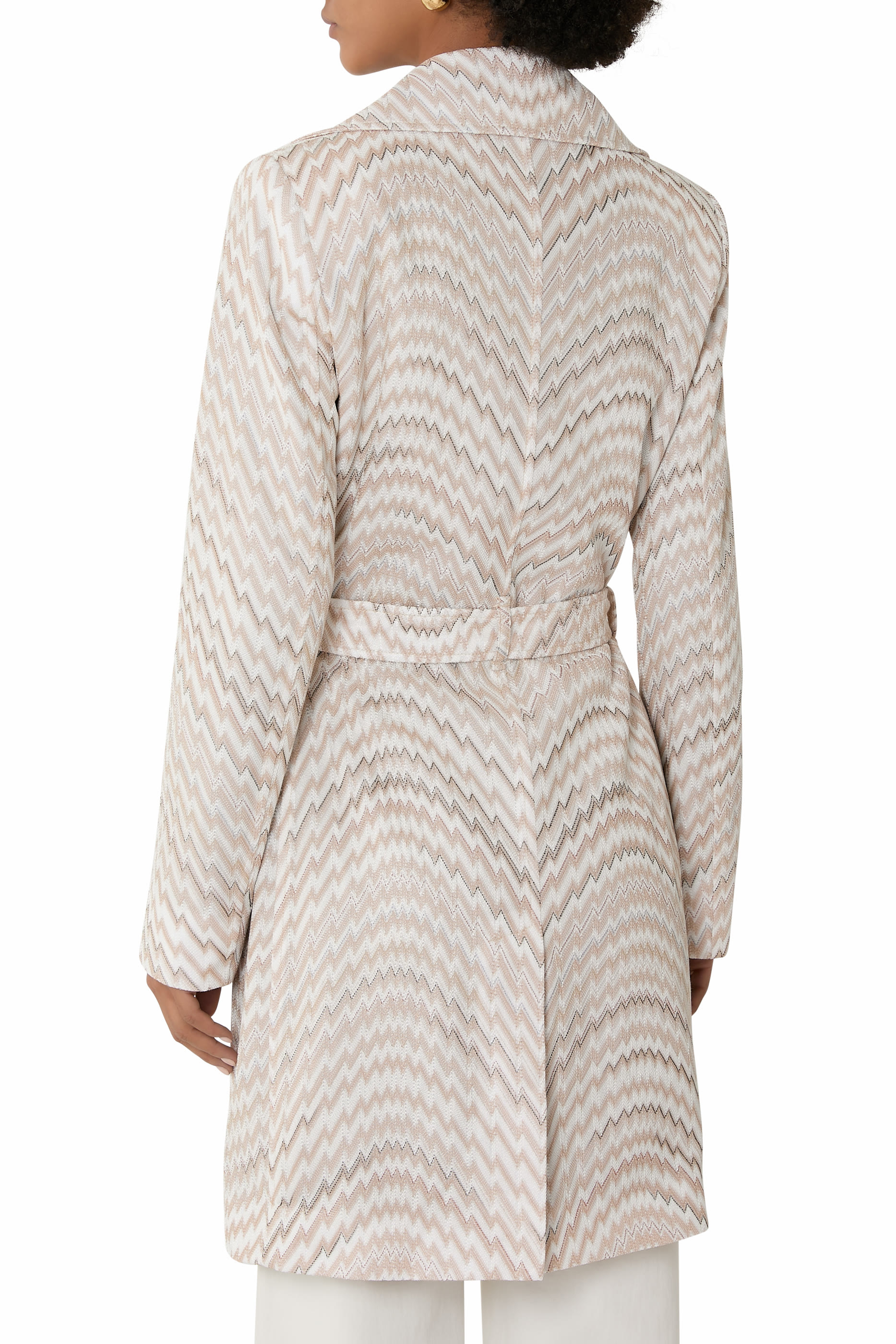Wavy Zigzag Pattern Double-Breasted Trench Coat