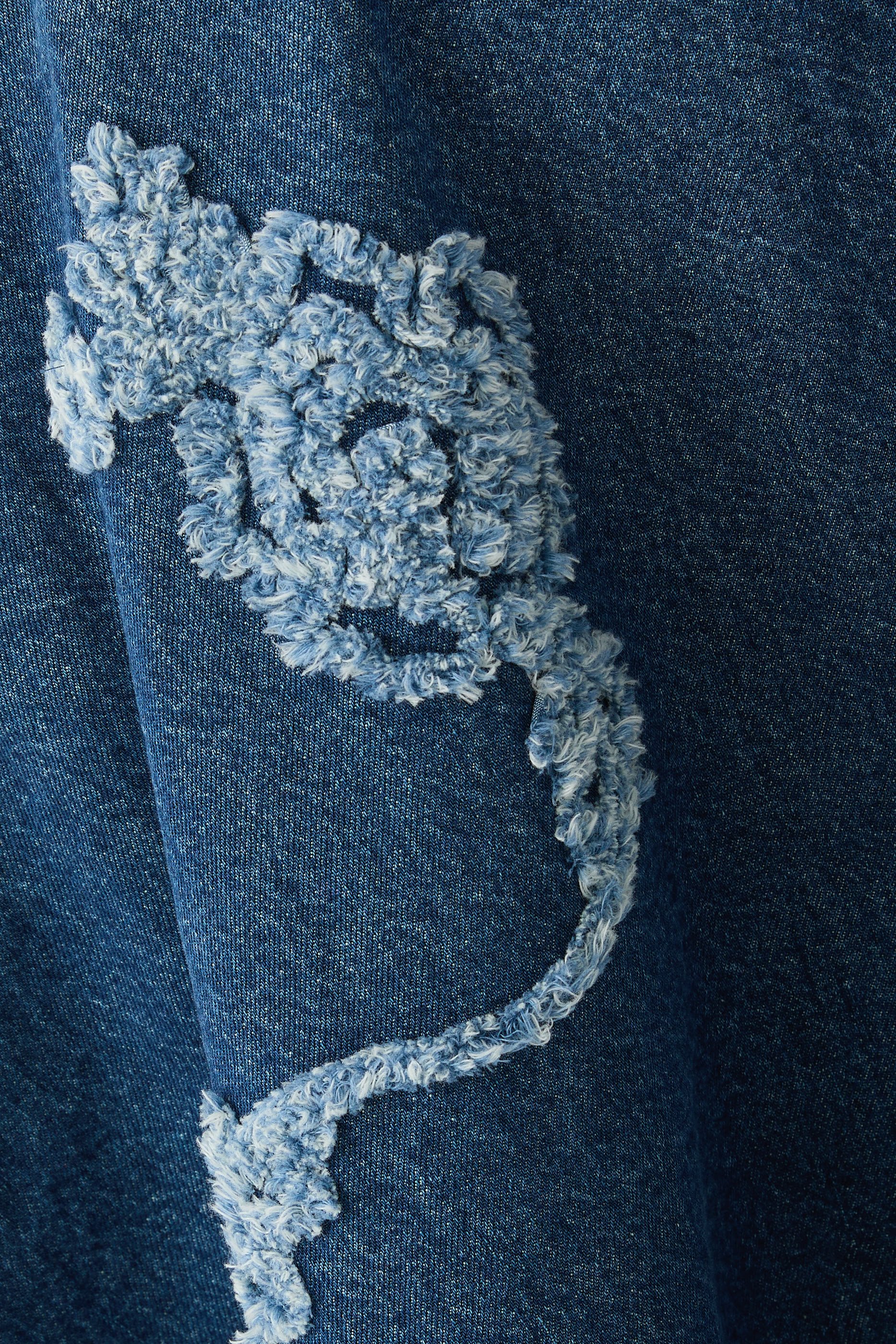 Denim Flower Midi Skirt 