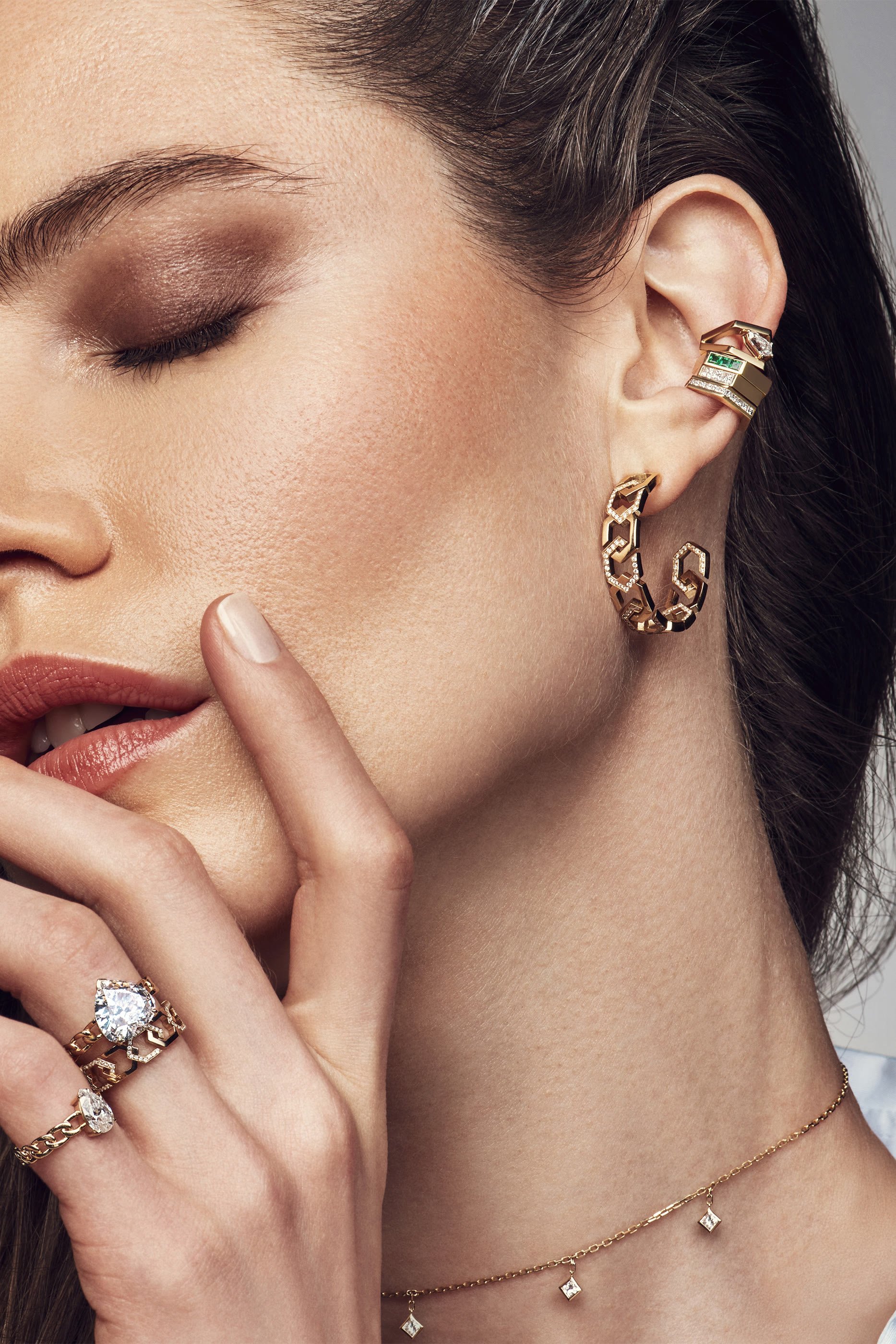 Infinity Medium Wide Hoops, 18k Yellow Gold & Diamonds