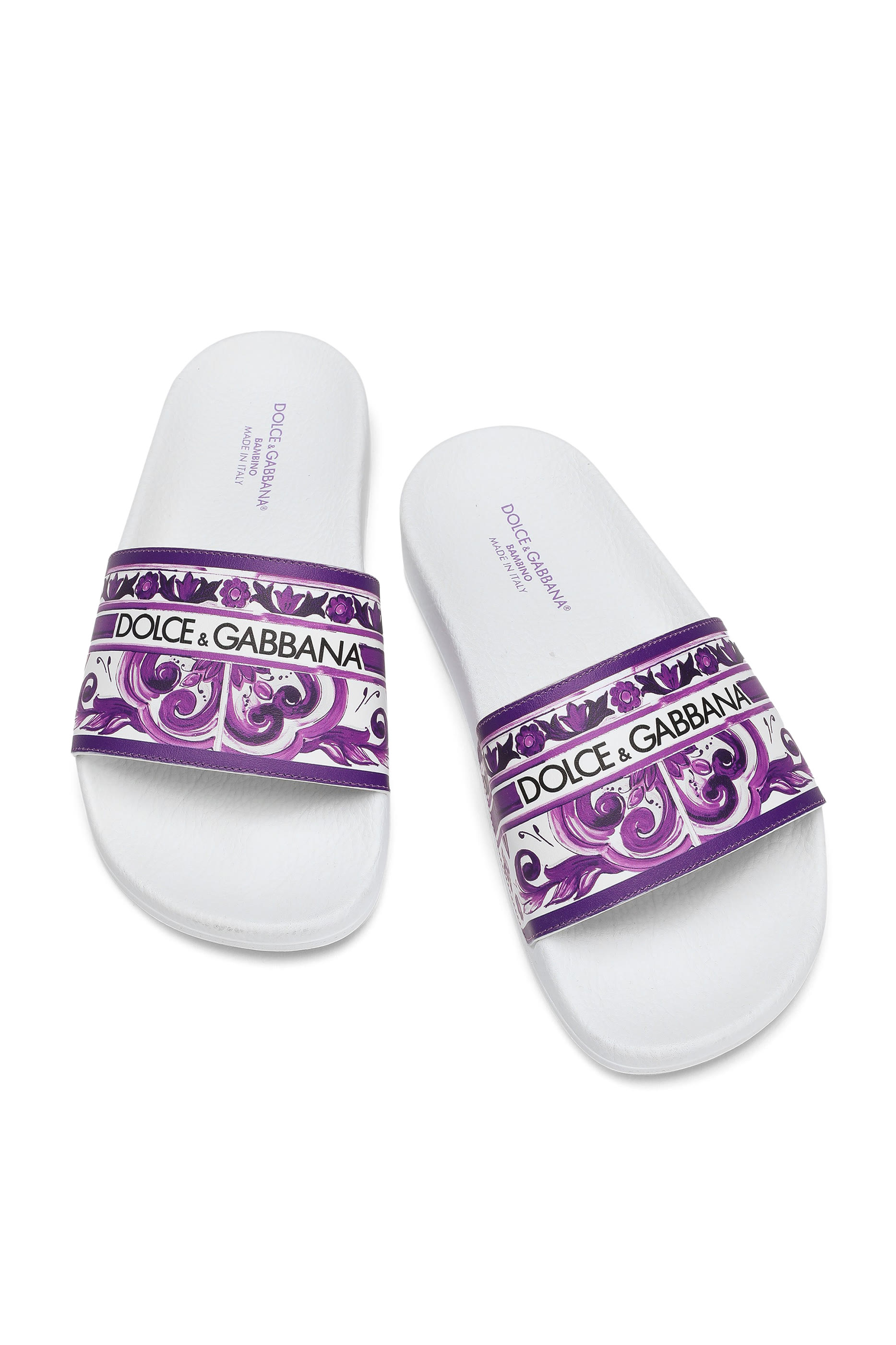 Kids Majolica-Print Calfskin Slippers