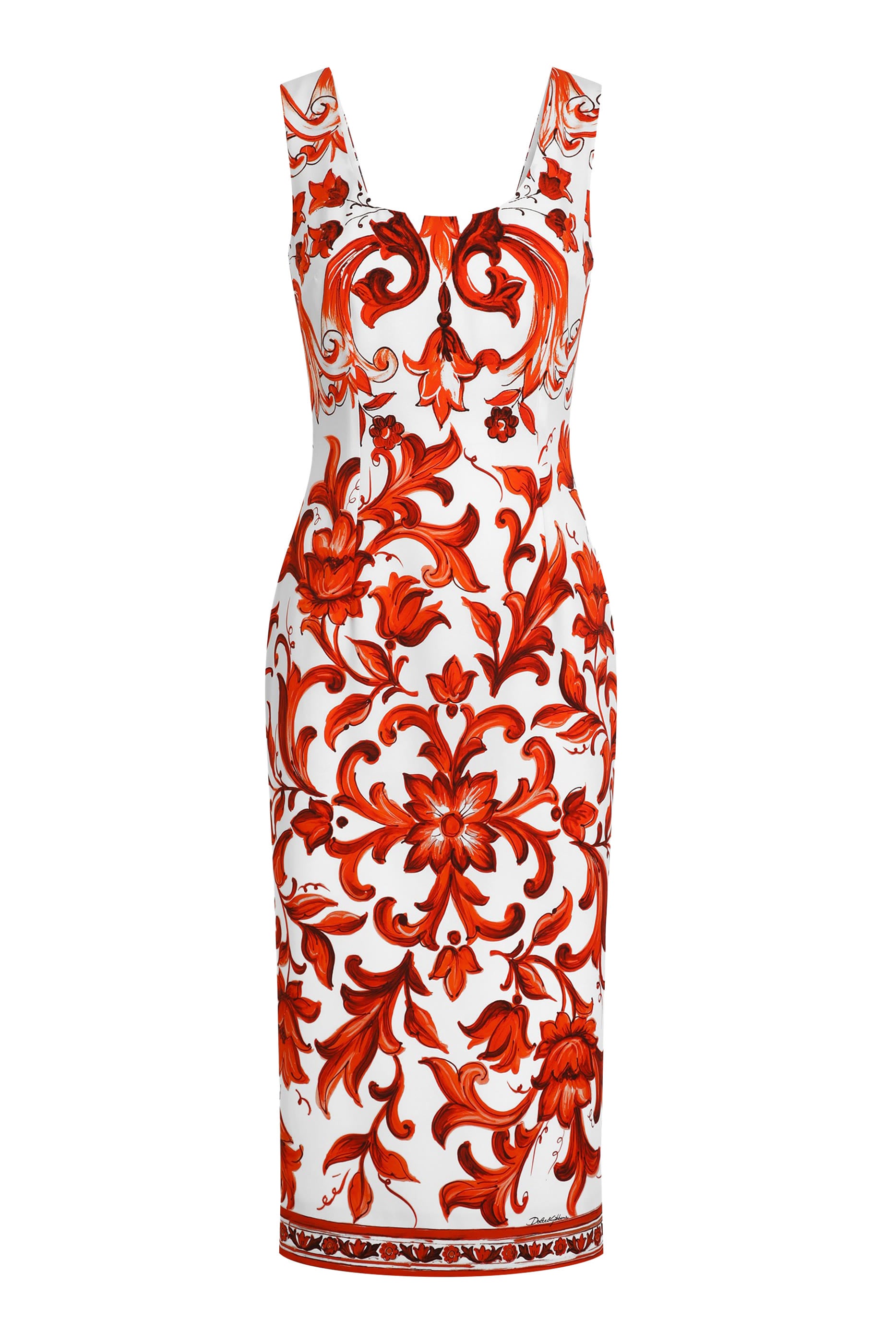 Majolica-Print Long Charmeuse Dress