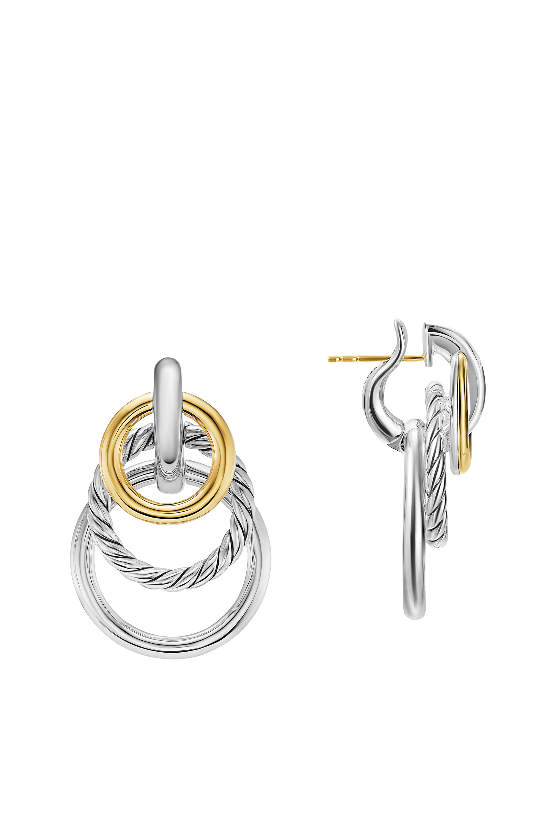 DY Mercer® Triple Ring Drop Earrings, Sterling Silver & 18k Yellow Gold
