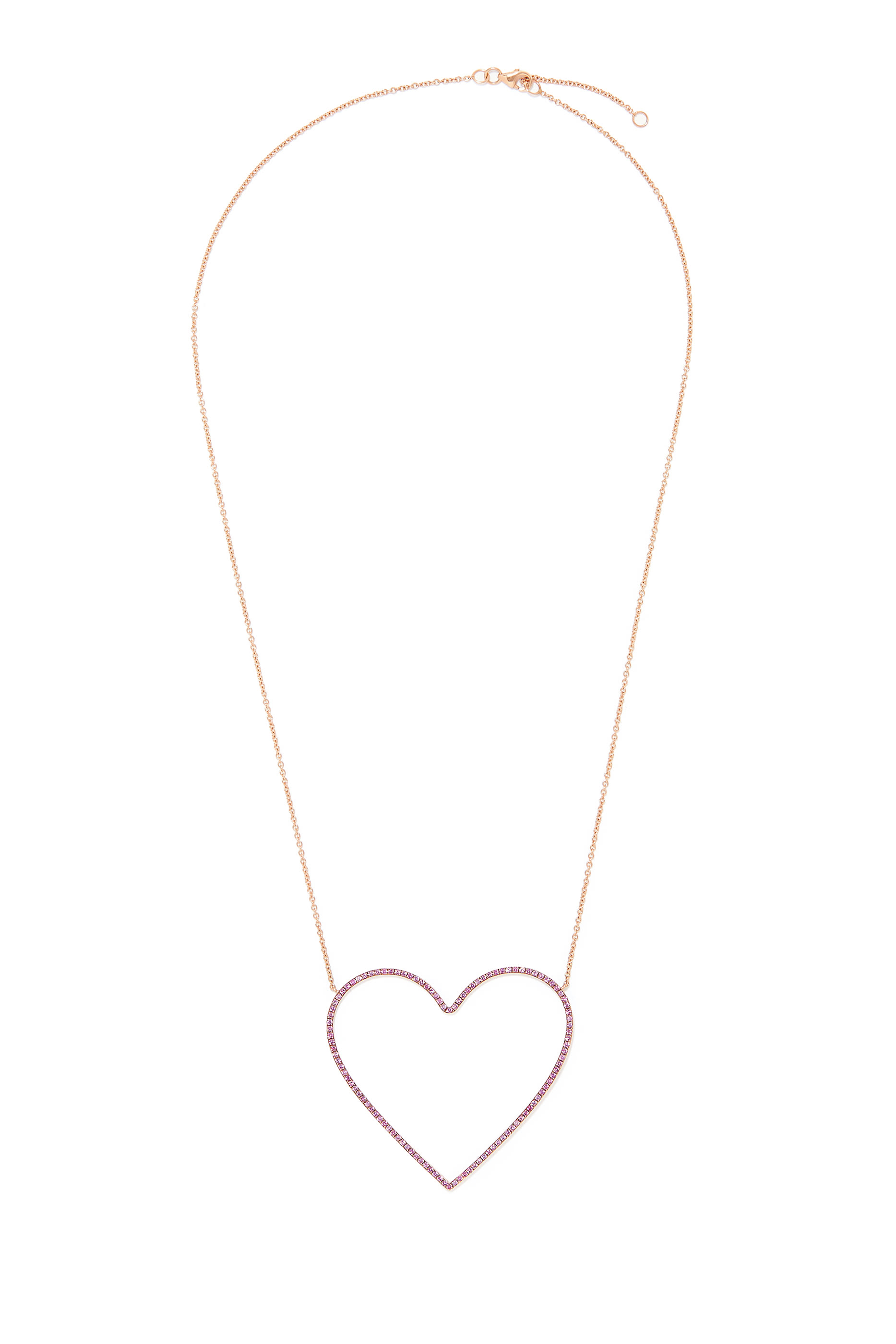 Giant Heart Necklace, 14k Rose Gold & Pink Sapphire