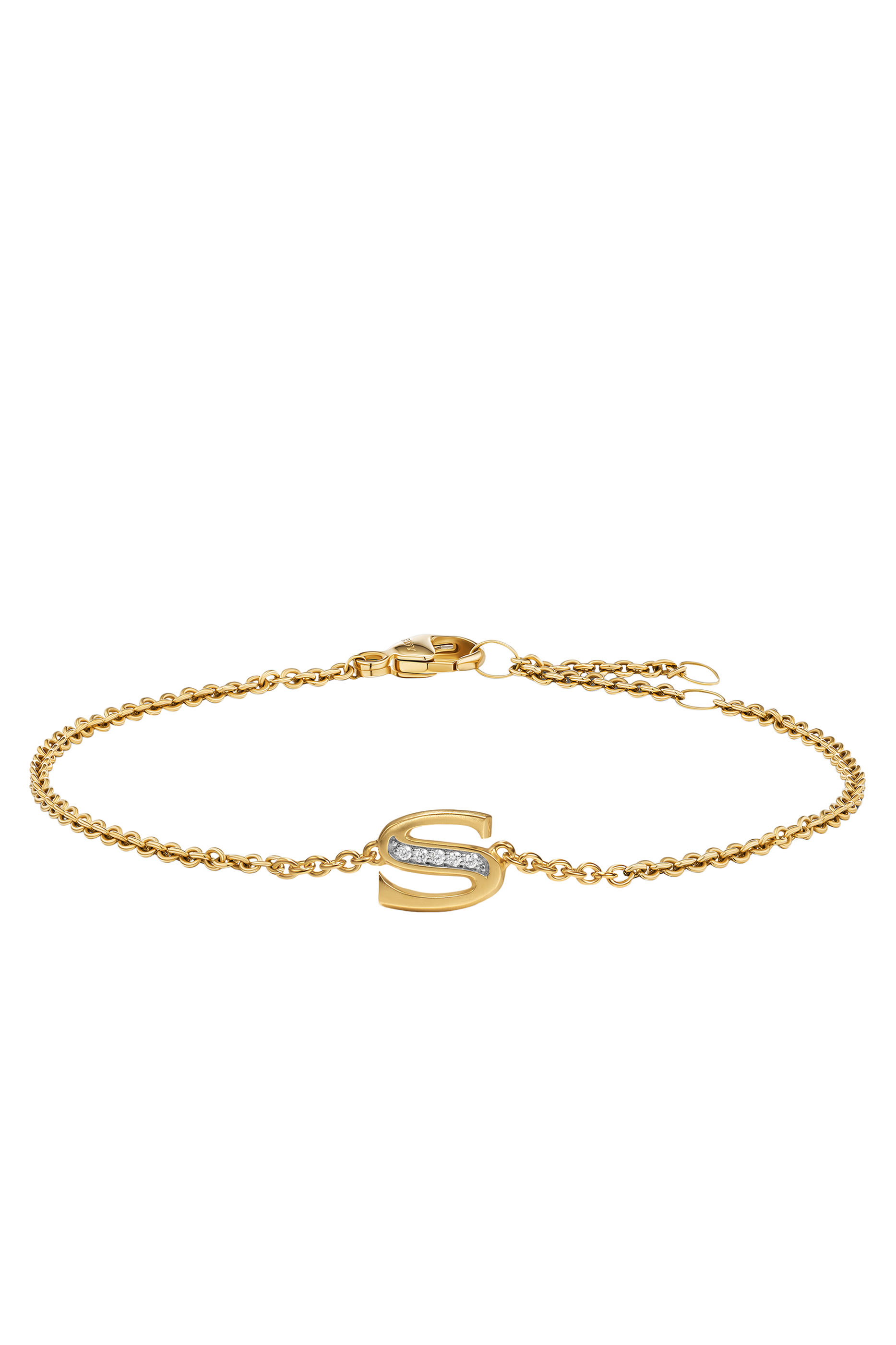 Petite Pavé S Initial Chain Bracelet, 18k Yellow Gold & Diamonds