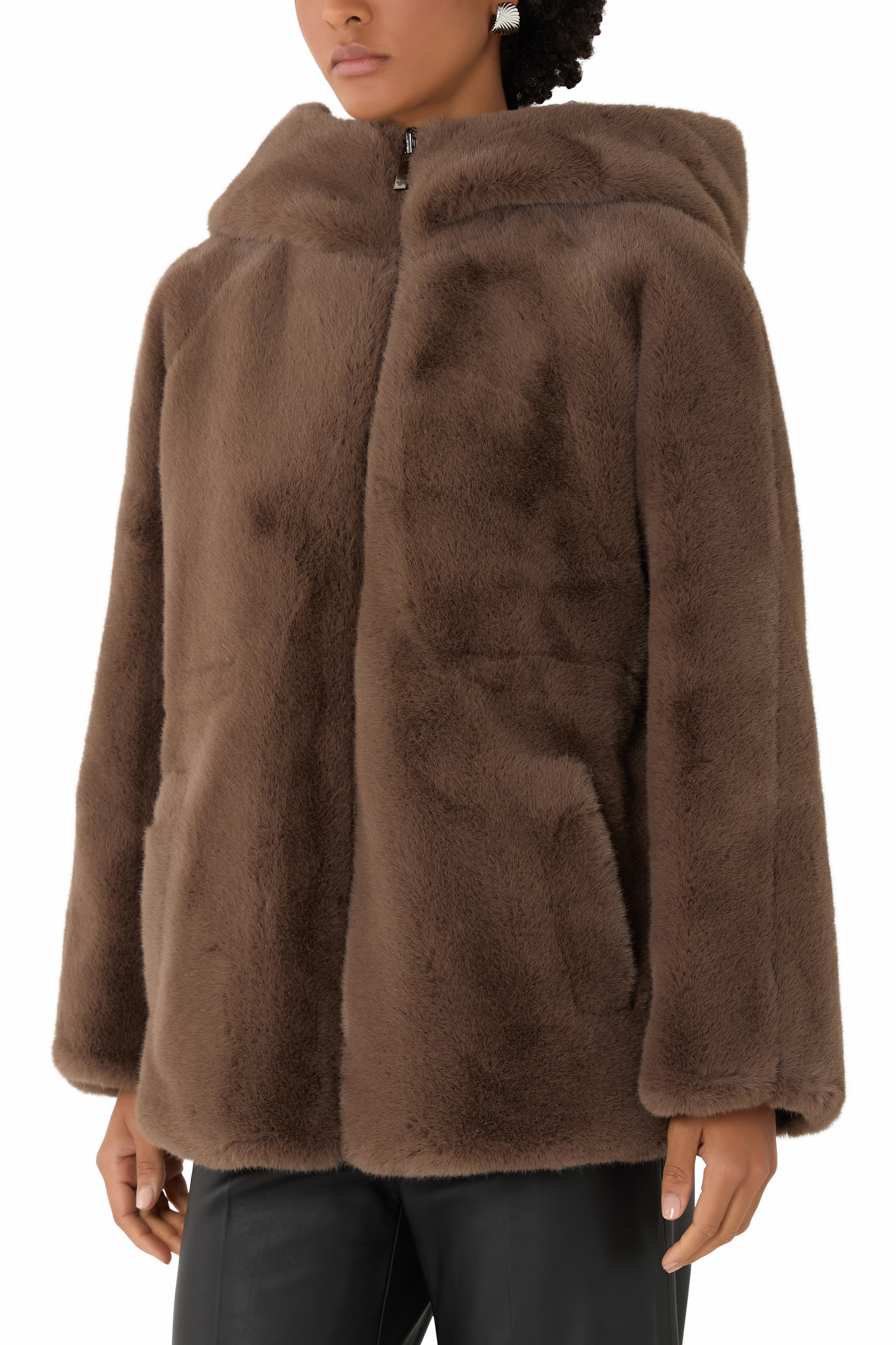 Faux-Fur Reversible Blouson with Hood and Drawstring