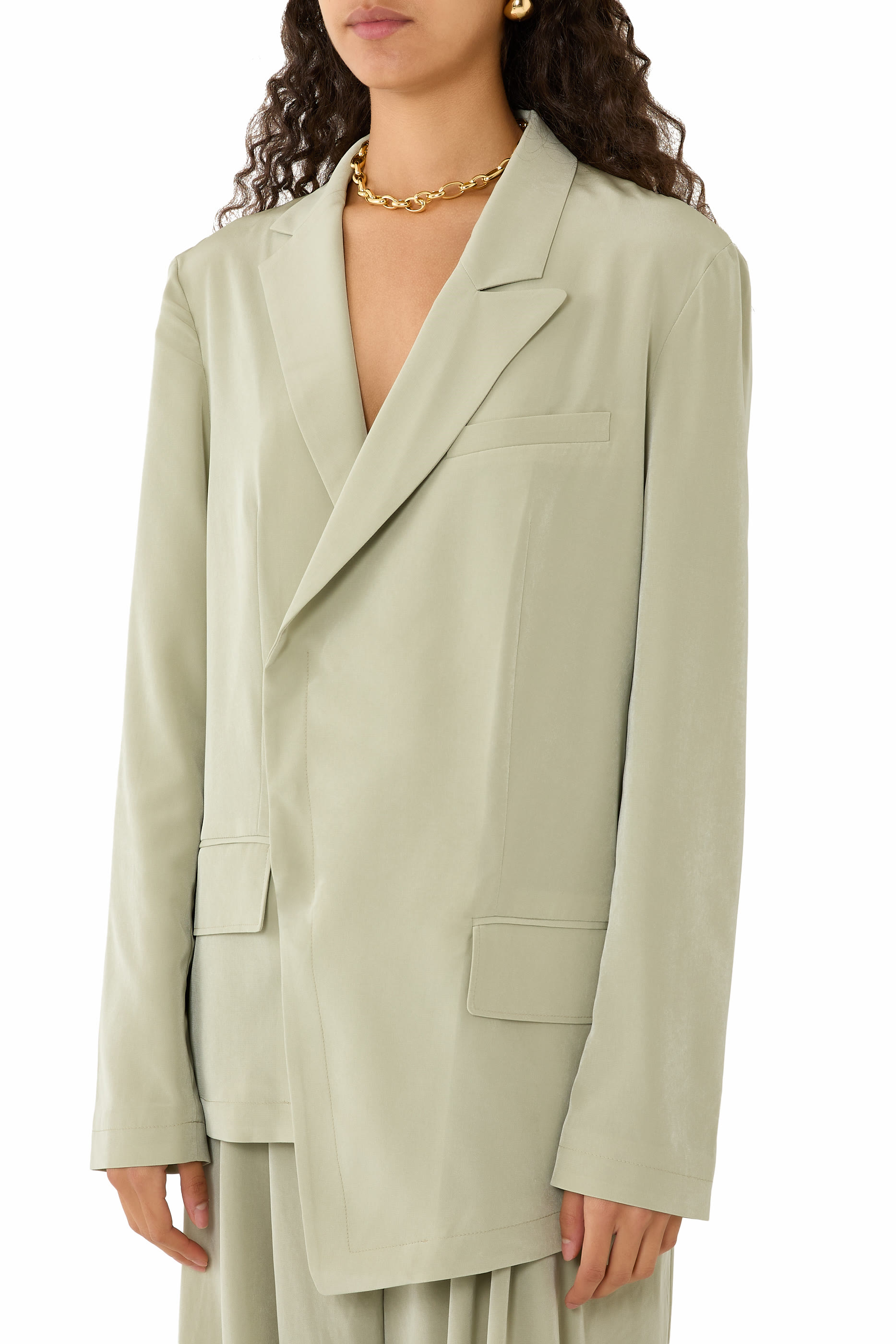 Relaxed Suiting Asymmetrical Wrap Blazer 