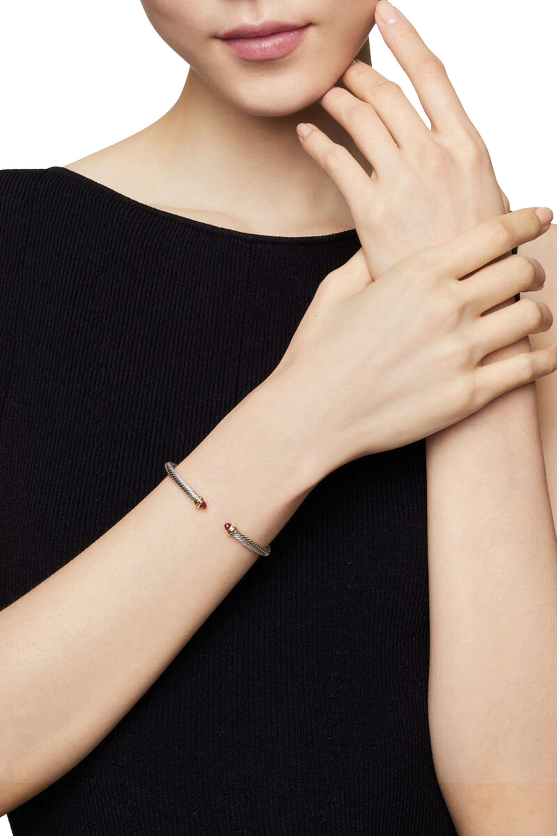 Classic Cable Bracelet, , 18k Yellow Gold with Sterling Silver & Garnets