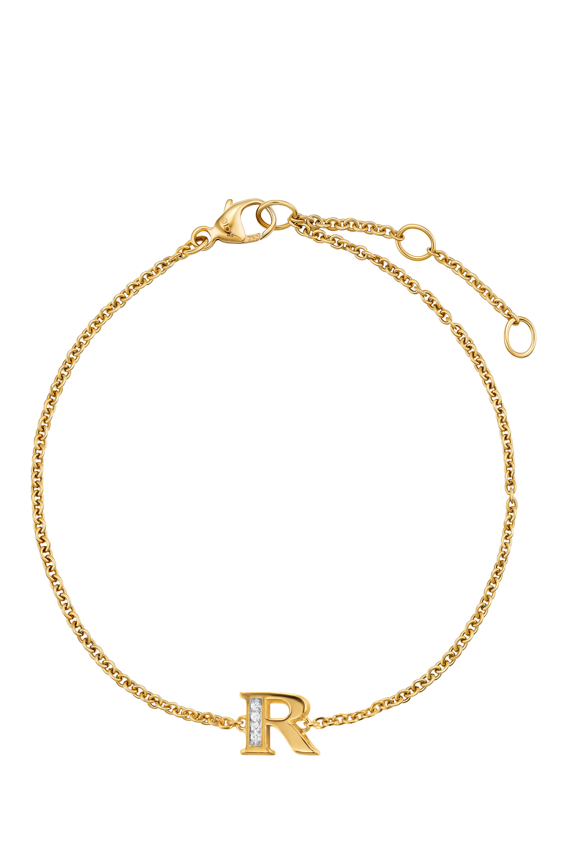 Petite Pavé R Initial Chain Bracelet, 18k Yellow Gold & Diamonds