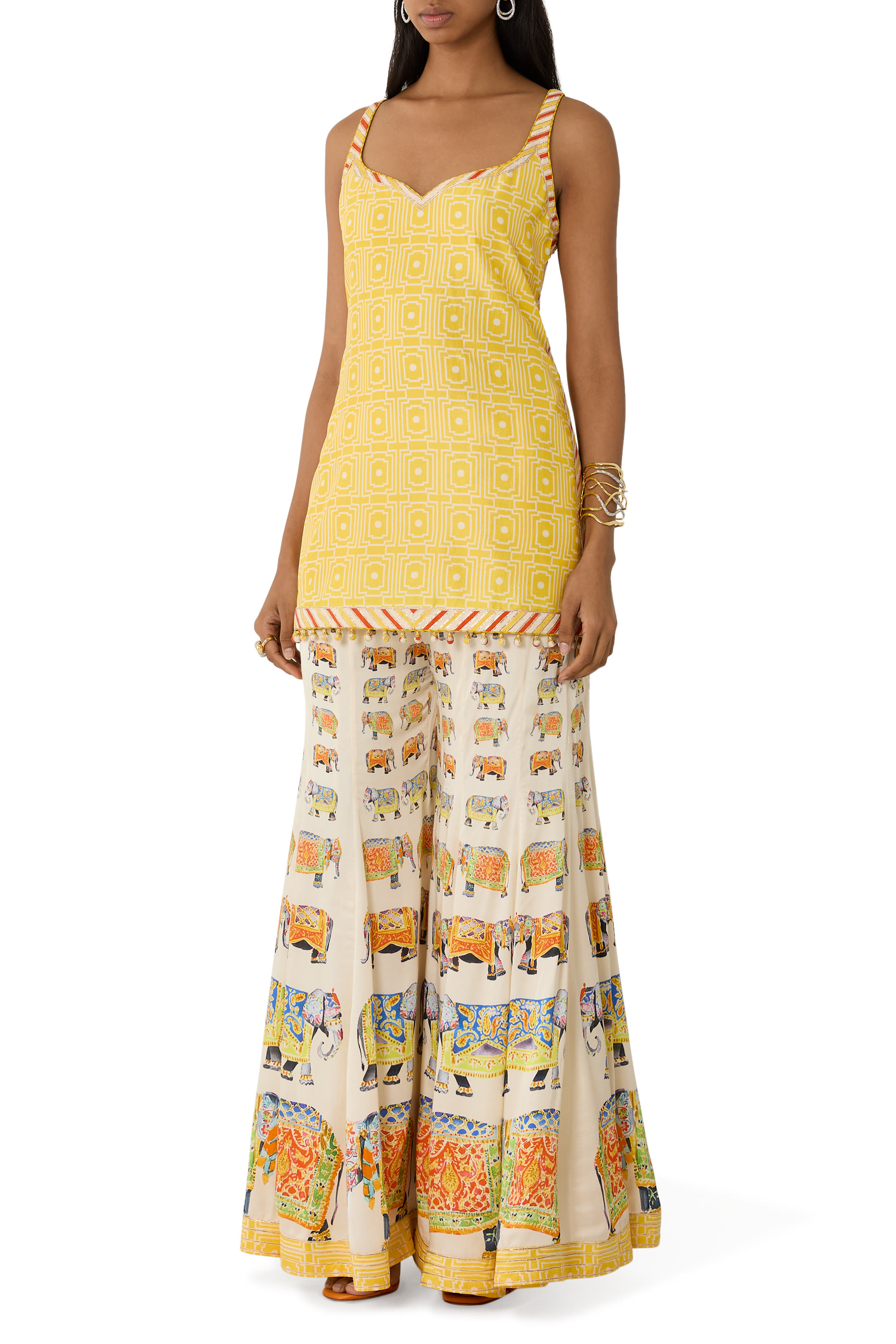  Printed Short Kurta and Palazzo Set with Dupatta