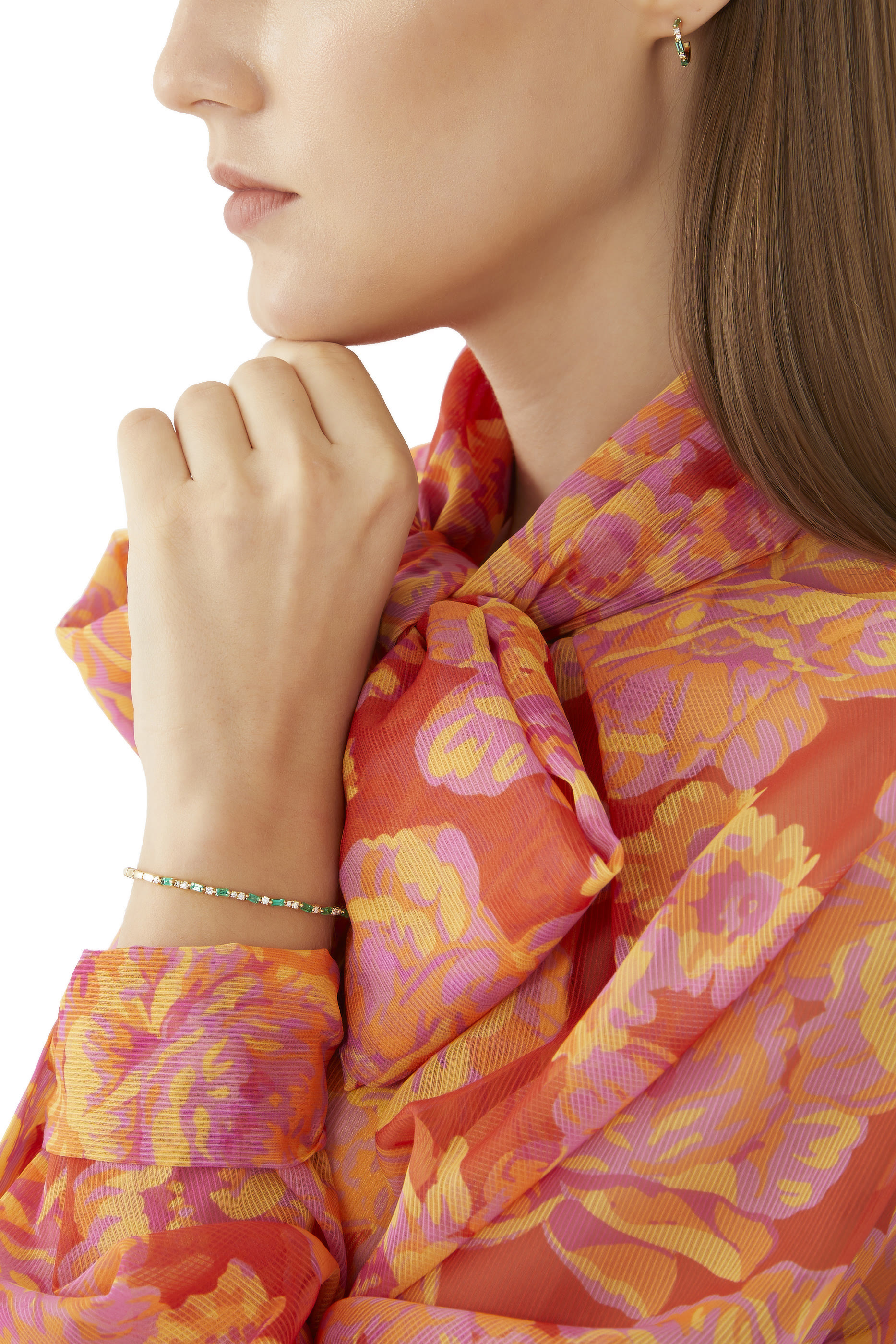 Thin Mini Emerald And Diamond Hoop Earrings