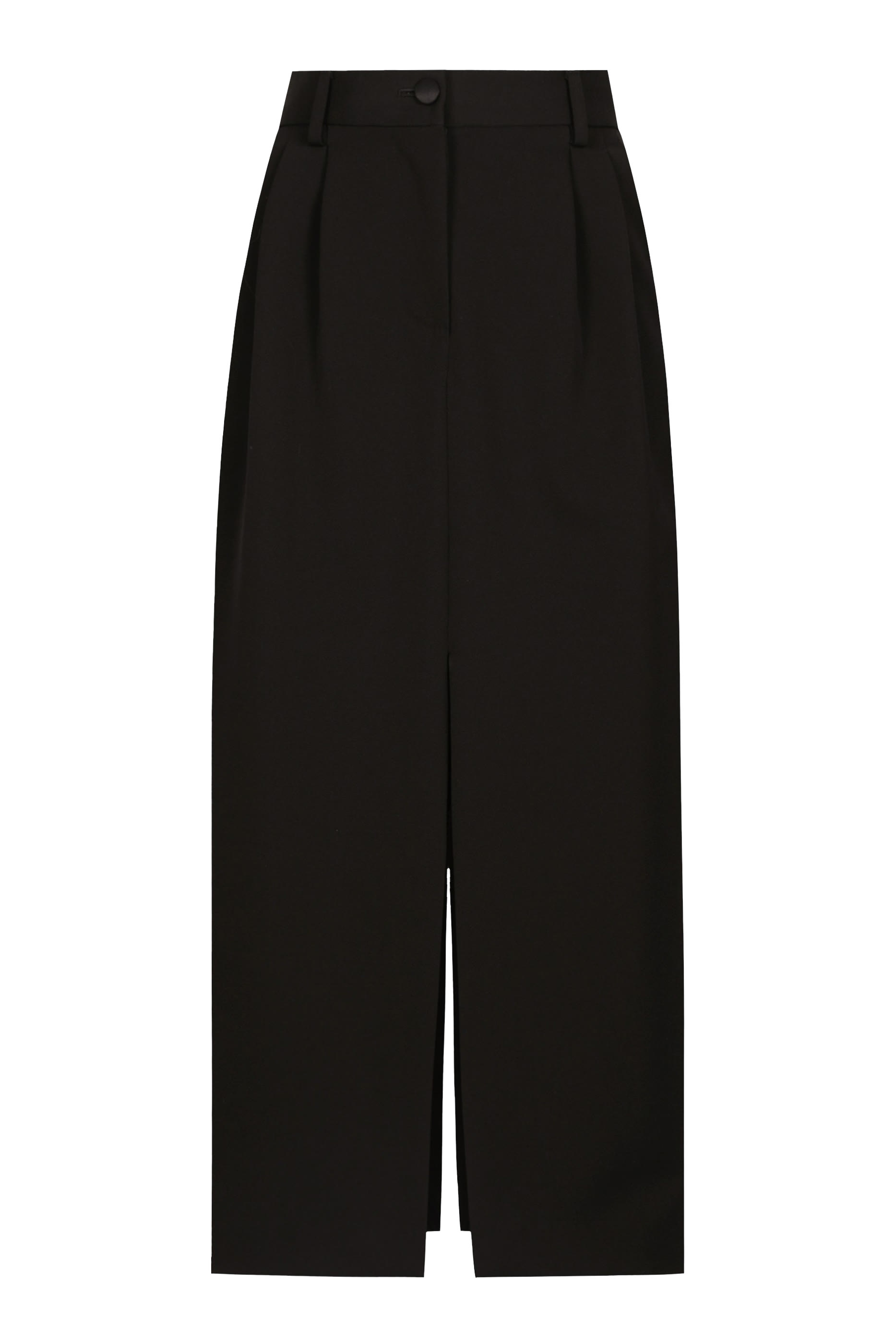 Wool Gabardine Calf-Length Tuxedo Pencil Skirt