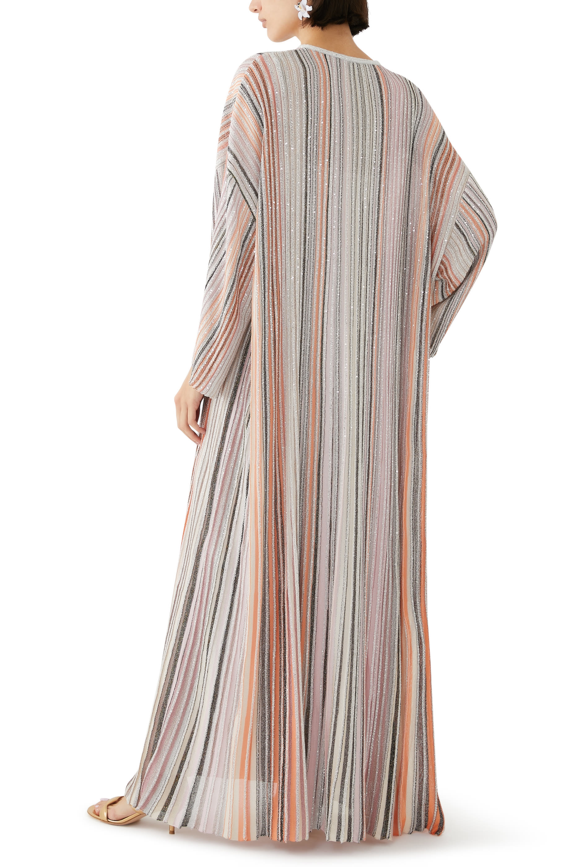 Partialized Sequinned Knit Long Sleeve Kaftan 