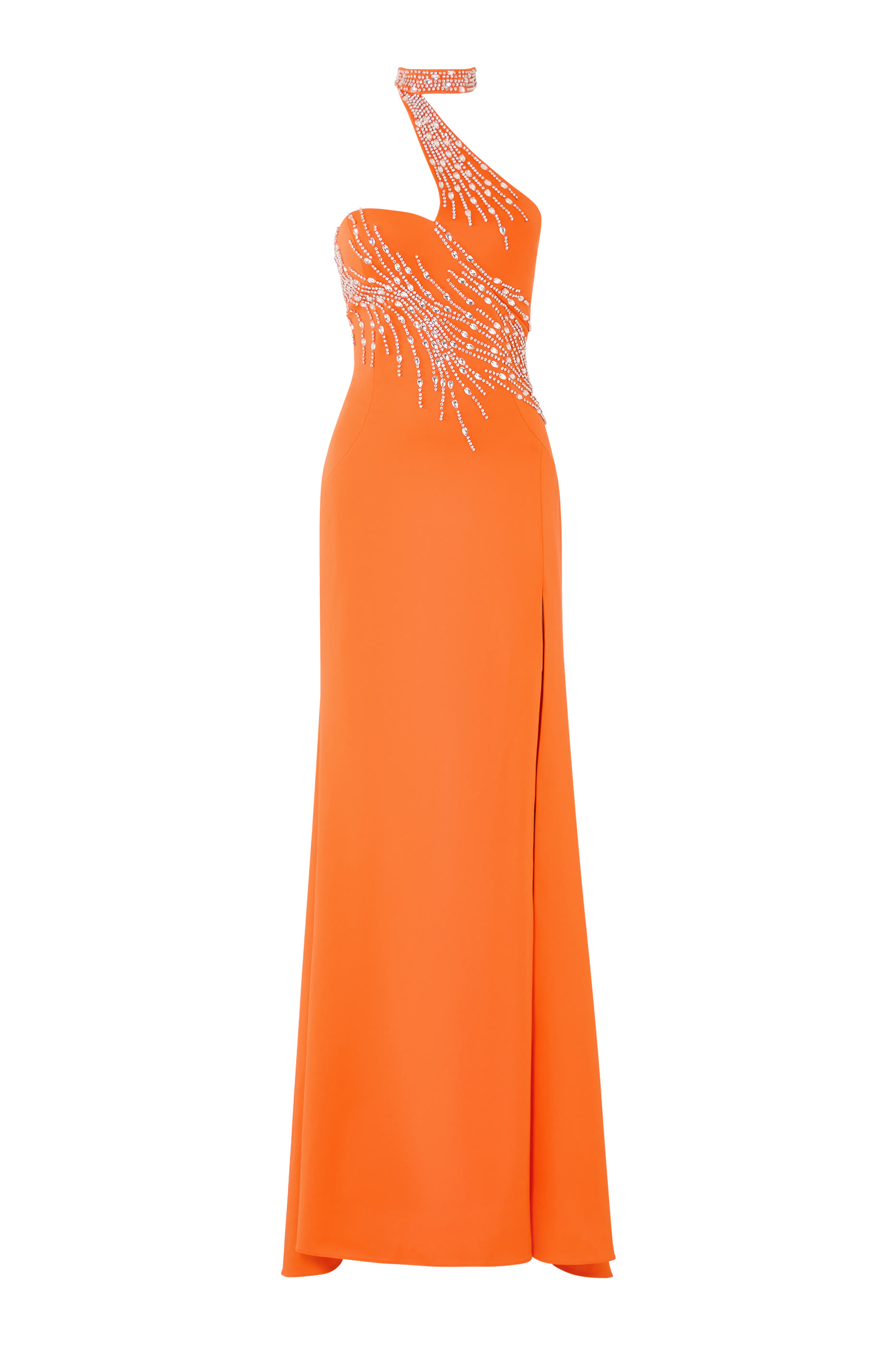 One-Shoulder Beaded Neckline Gown	 