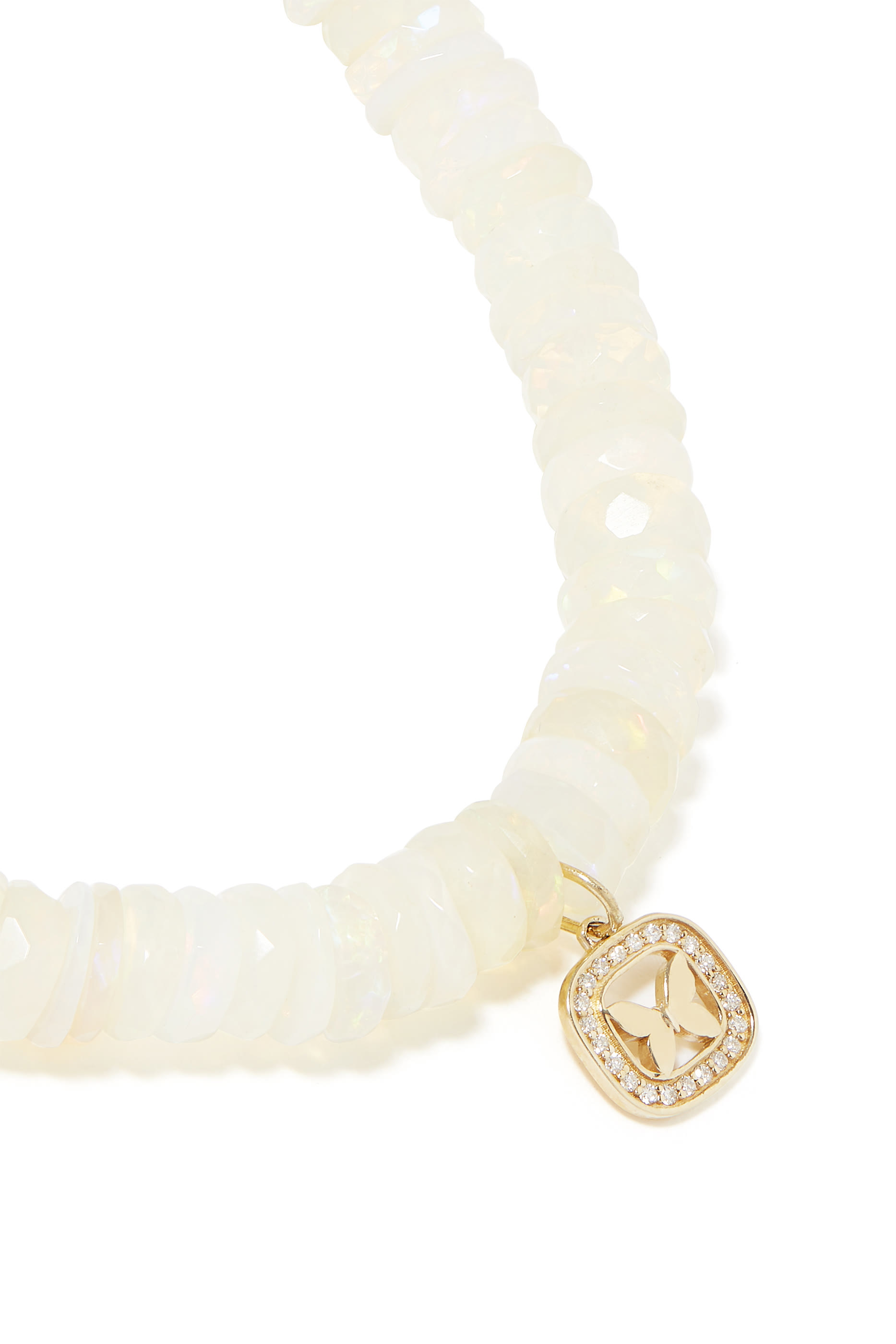 Butterfly Open Charm Beaded Bracelet, 14k Yellow Gold, & Diamonds & Opal