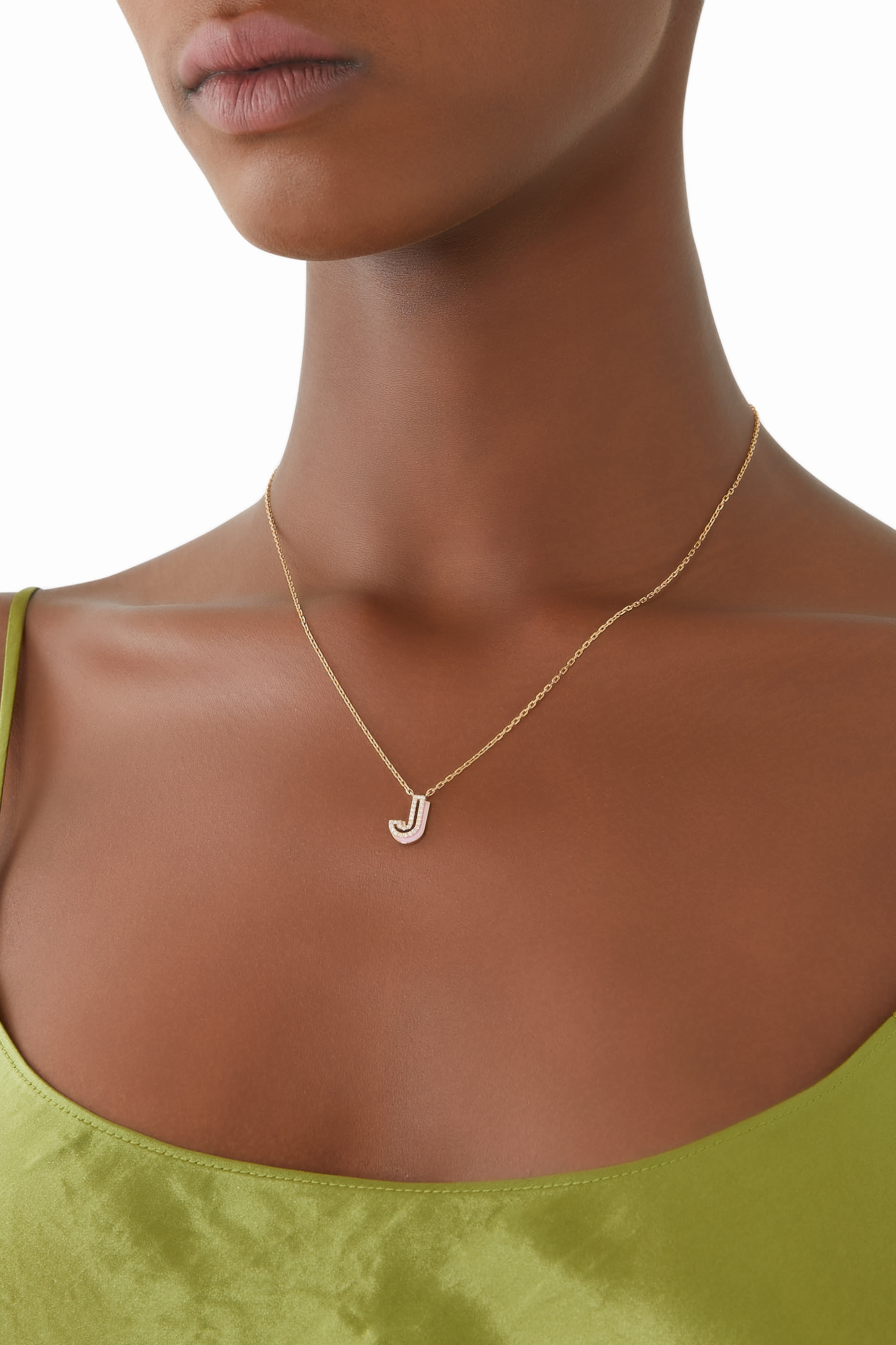 J Letter Necklace in 18k Yellow Gold & Diamonds